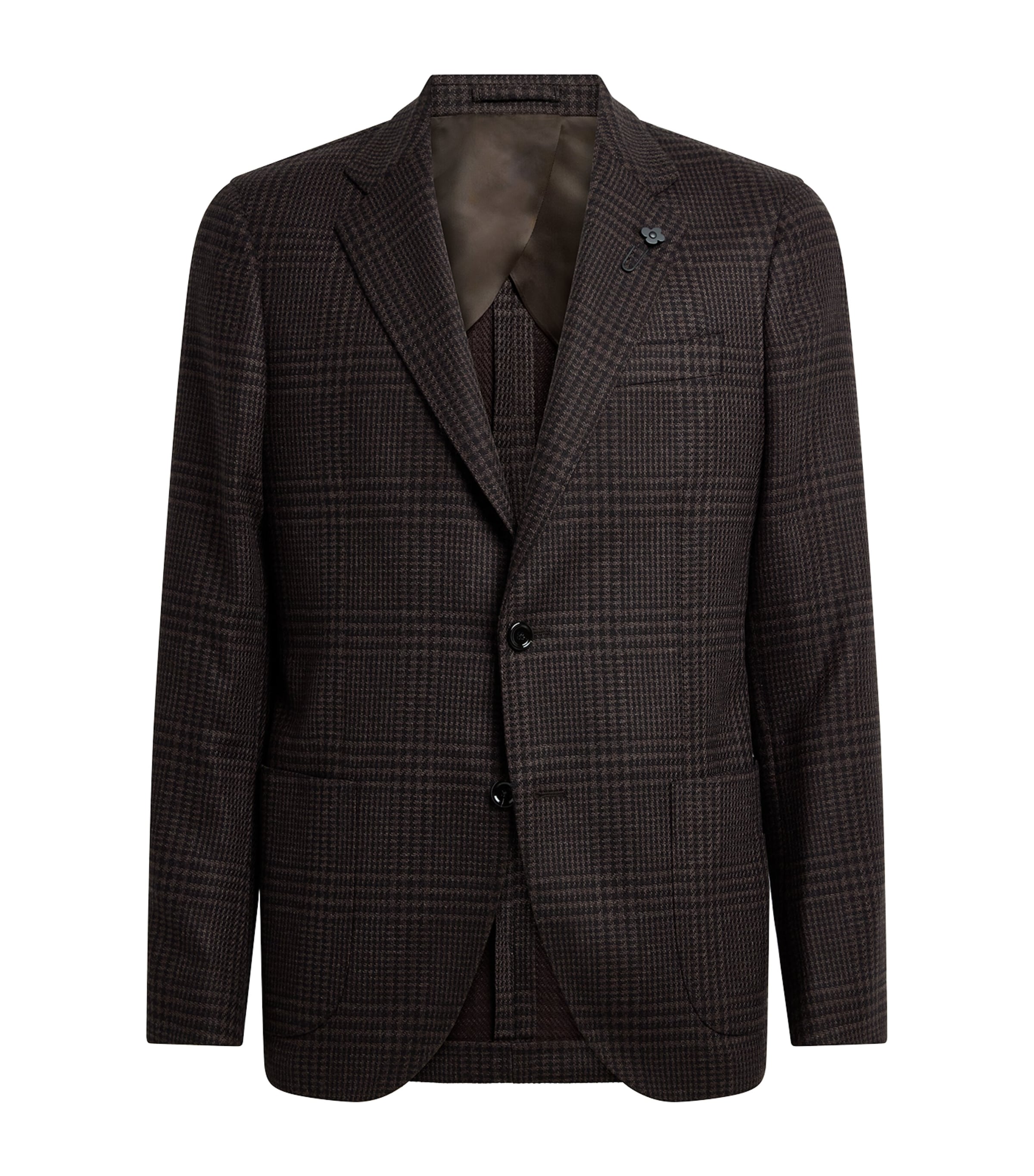 Lardini Virgin Wool-cashmere Check Blazer In Brown