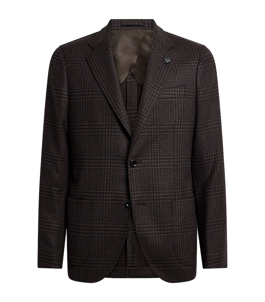 Lardini Mens Virgin Wool-Cashmere Check Blazer Check Brwn/blk Image 1