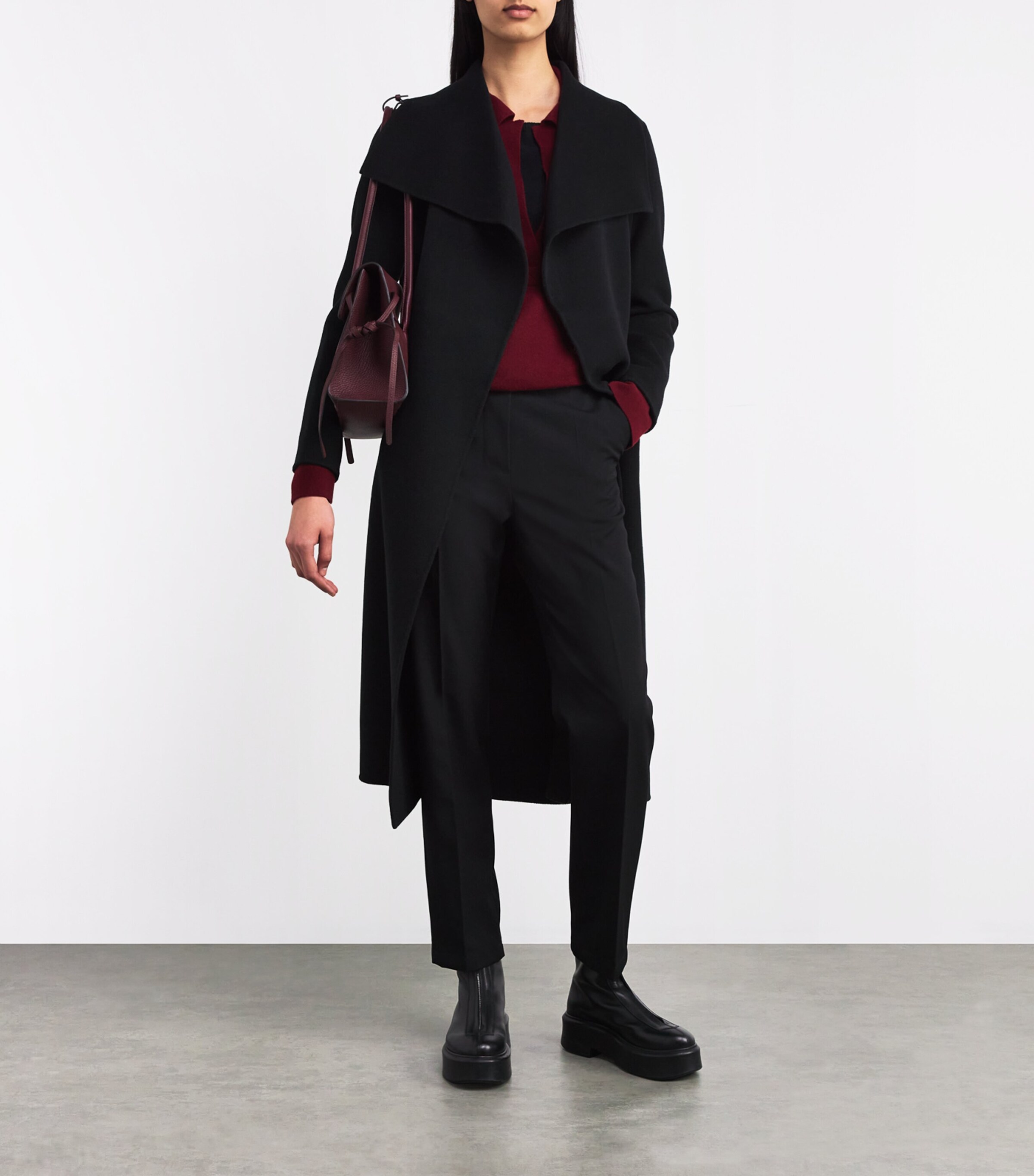 Wool Mai-CN Wrap Coat BLACK Image 2