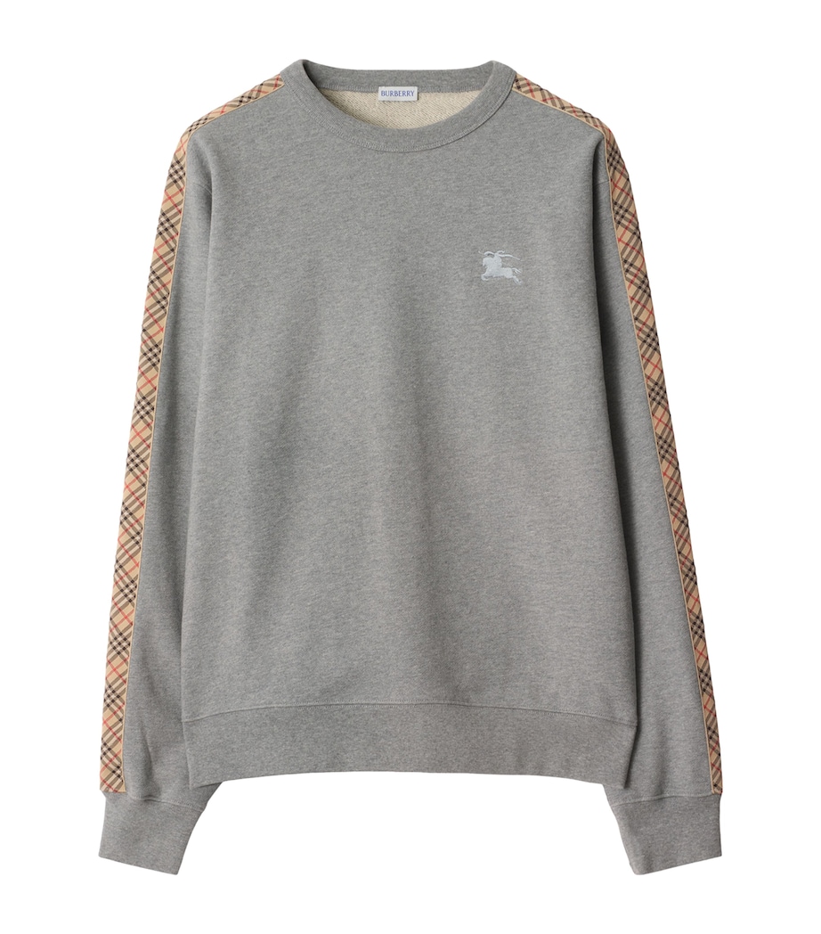 Cotton Check-Trim Sweatshirt PALE GREY MELANGE Image 1