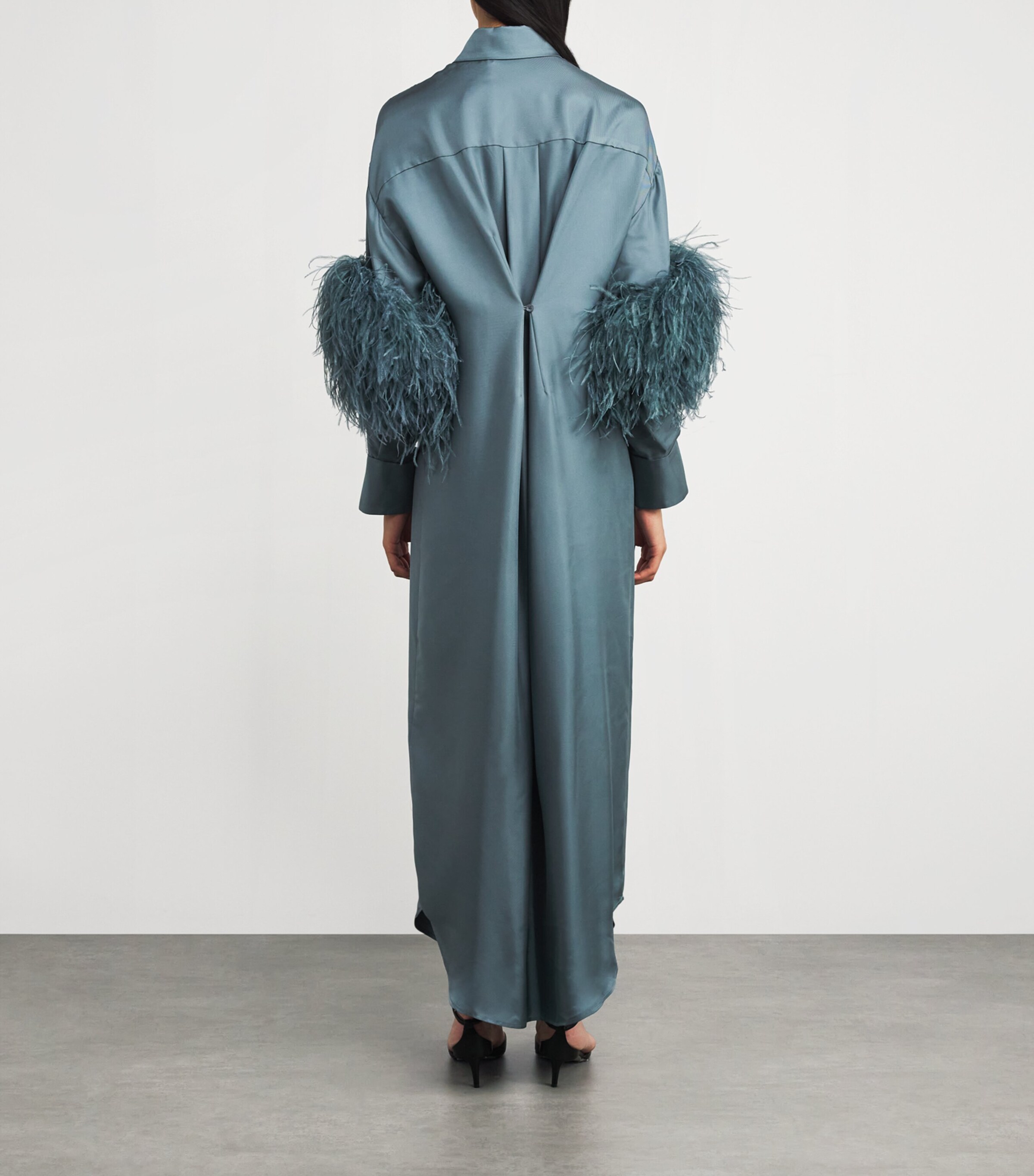 Silk Feather-Trim Maxi Dress 409 SLATE Image 4