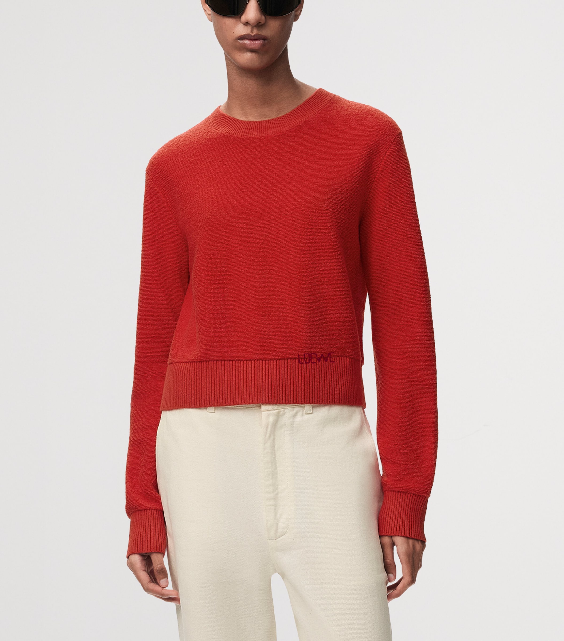 LOEWE Womens Wool-Blend Embroidered Sweater Red Image 3
