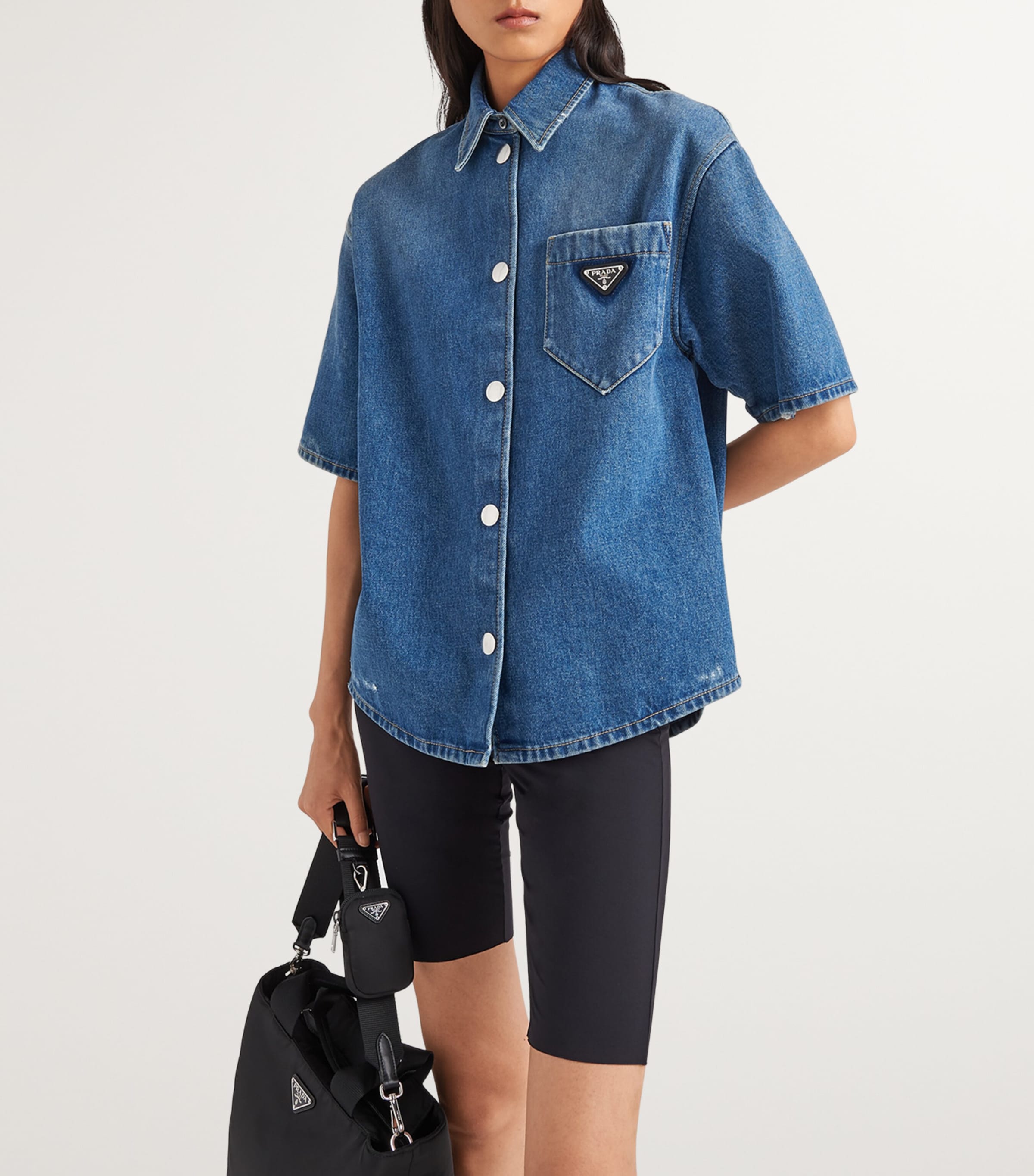 正規品 Prada Mid Blue Denim Shirt 21AW Prada Blue Denim Logo Shirt | Harrods UK