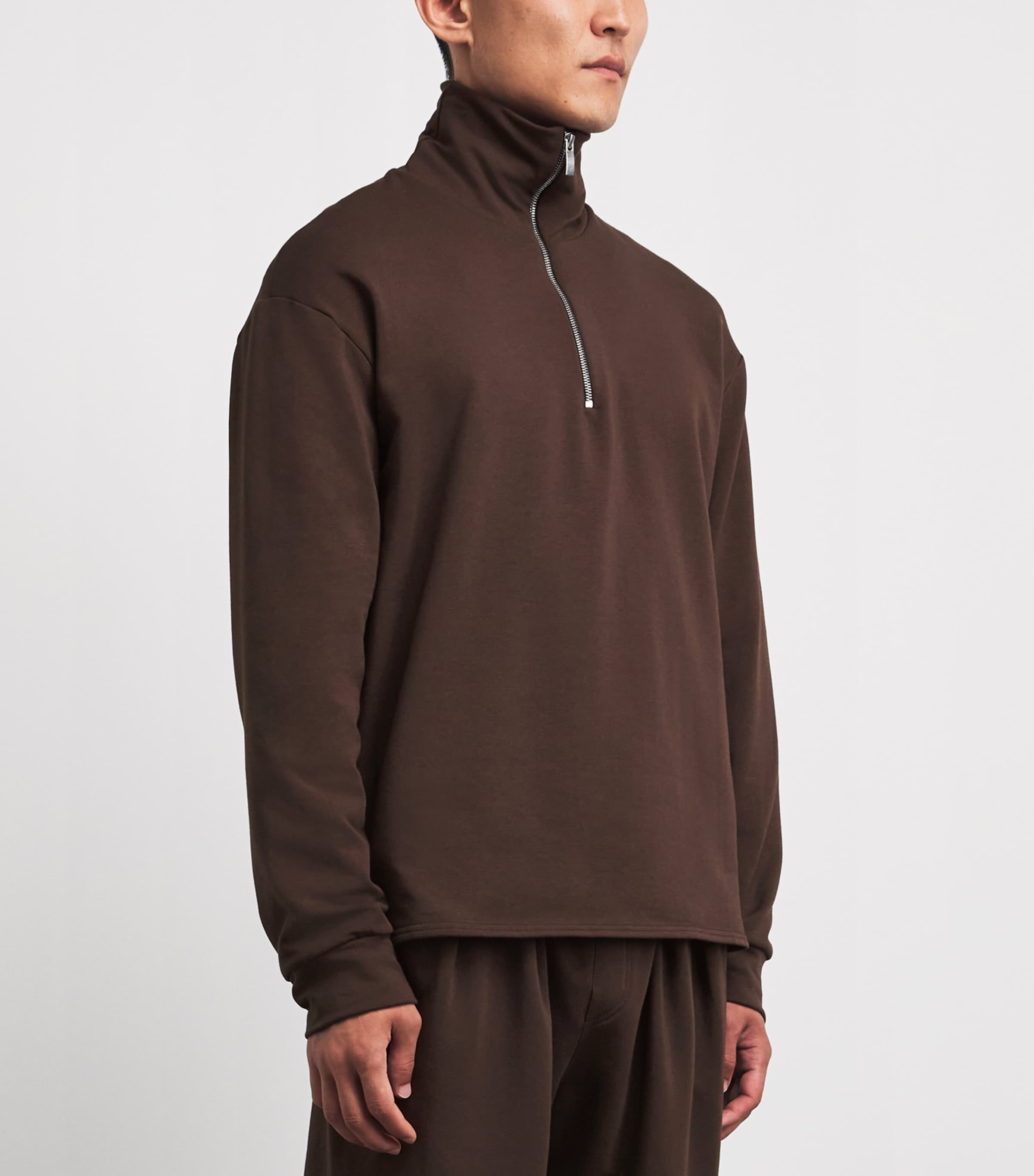 Homebody Mens Jersey Snuggle Quarter-Zip Sweatshirt Coffee Bean Image 4