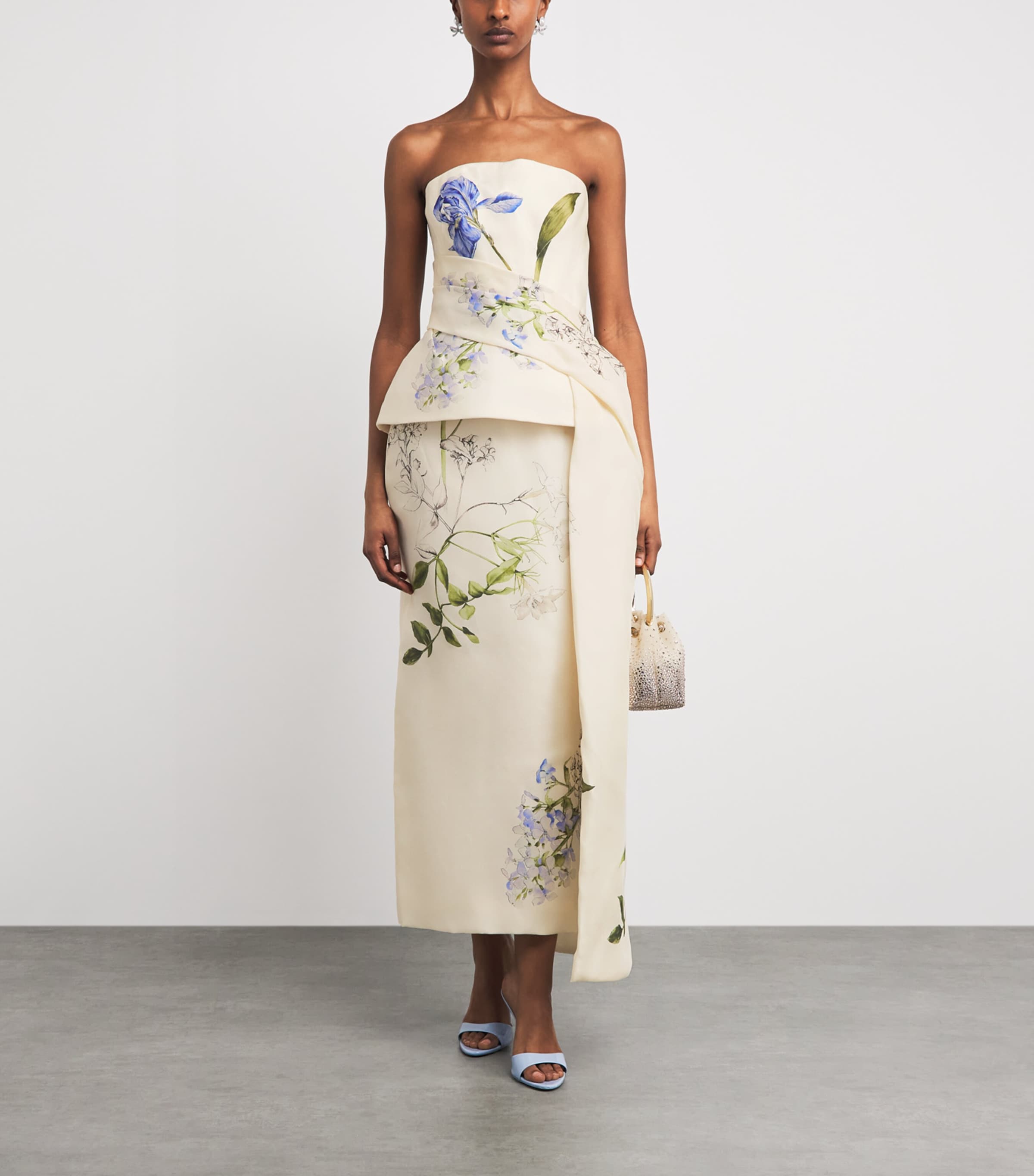 Monique Lhuillier Womens Silk Floral Peplum Gown Ivory Multi Image 2