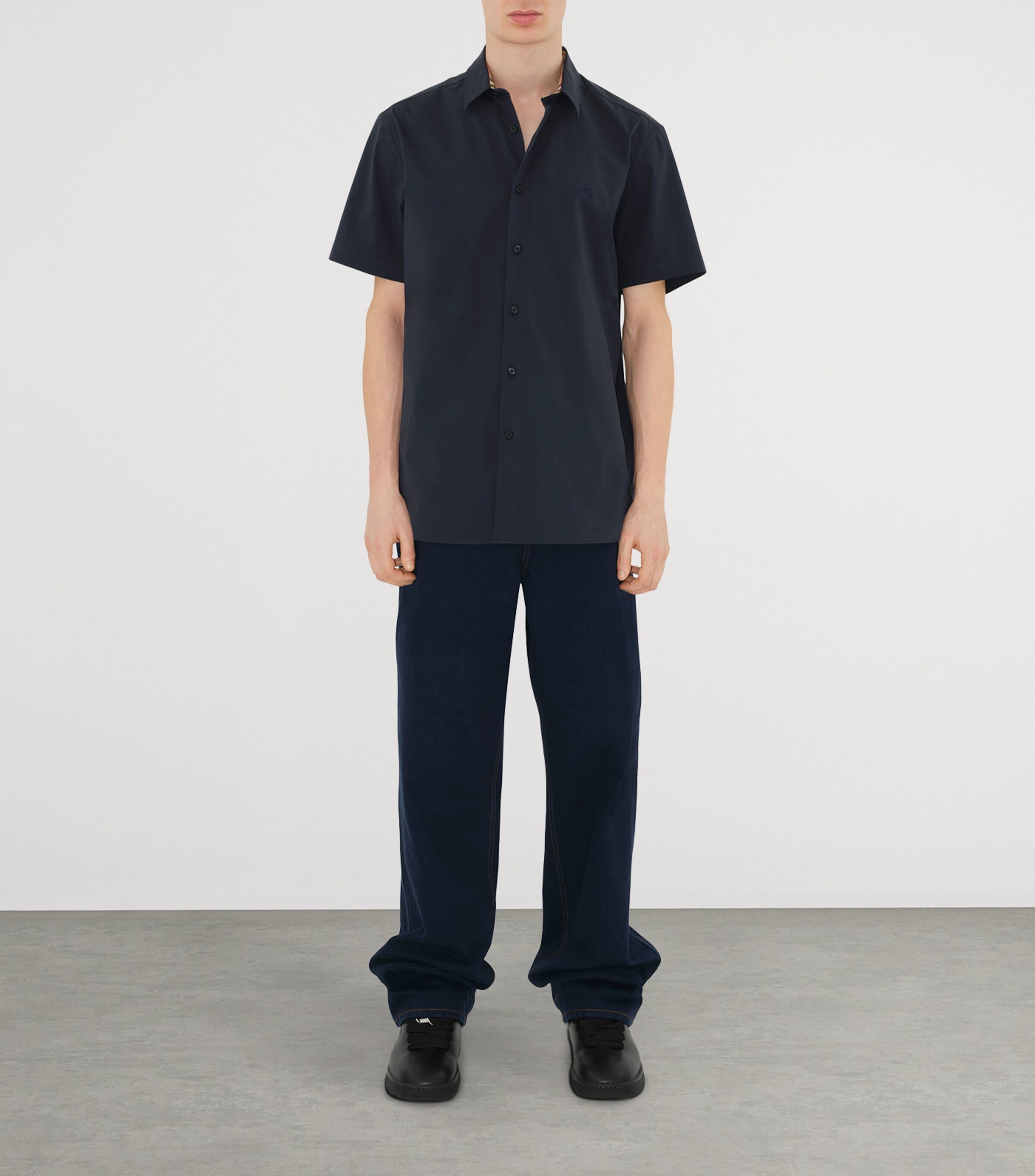 Stretch-Cotton EKD-Embroidered Slim Shirt NAVY Image 2