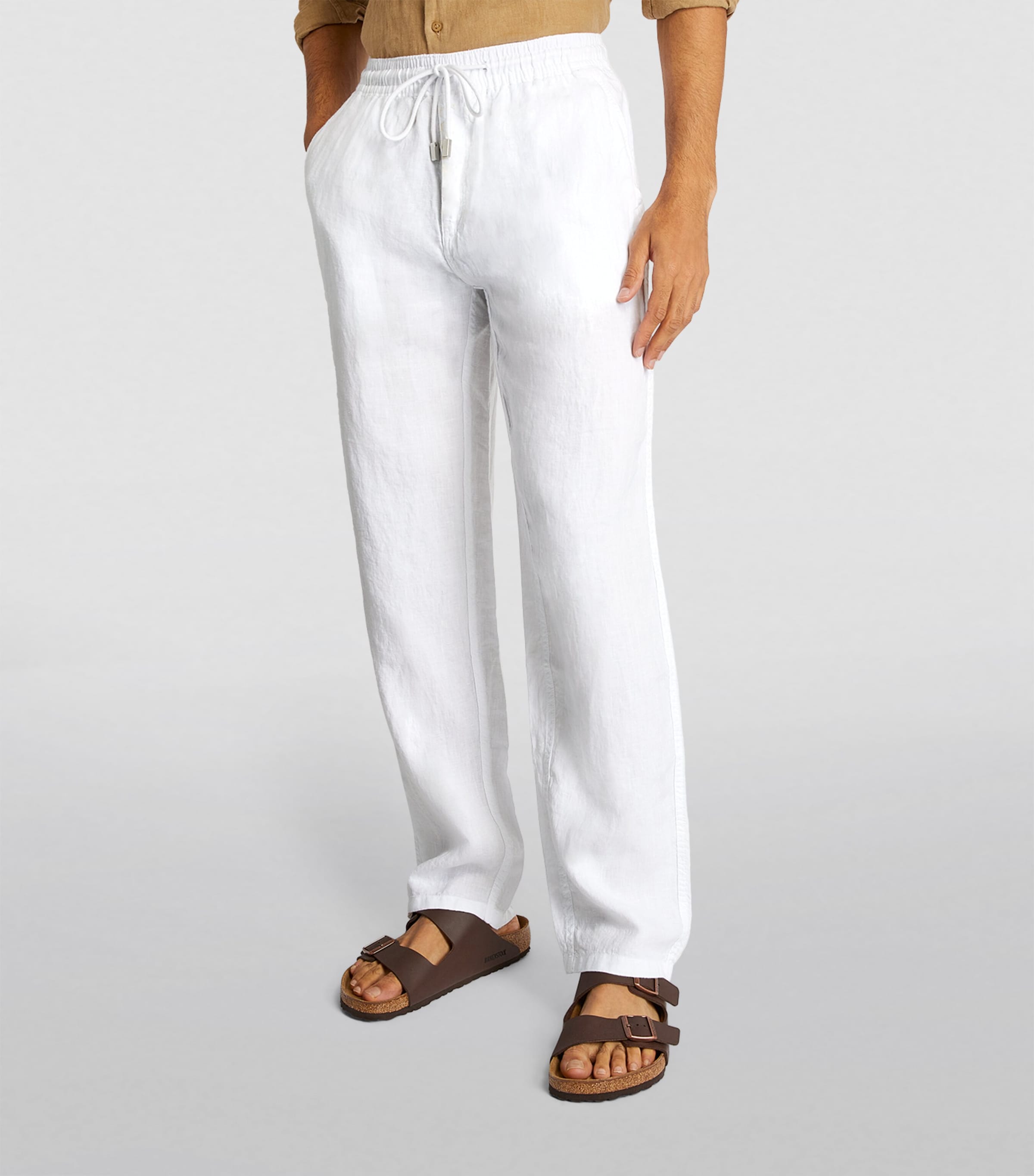 Linen Drawstring Trousers 010 WHITE Image 5