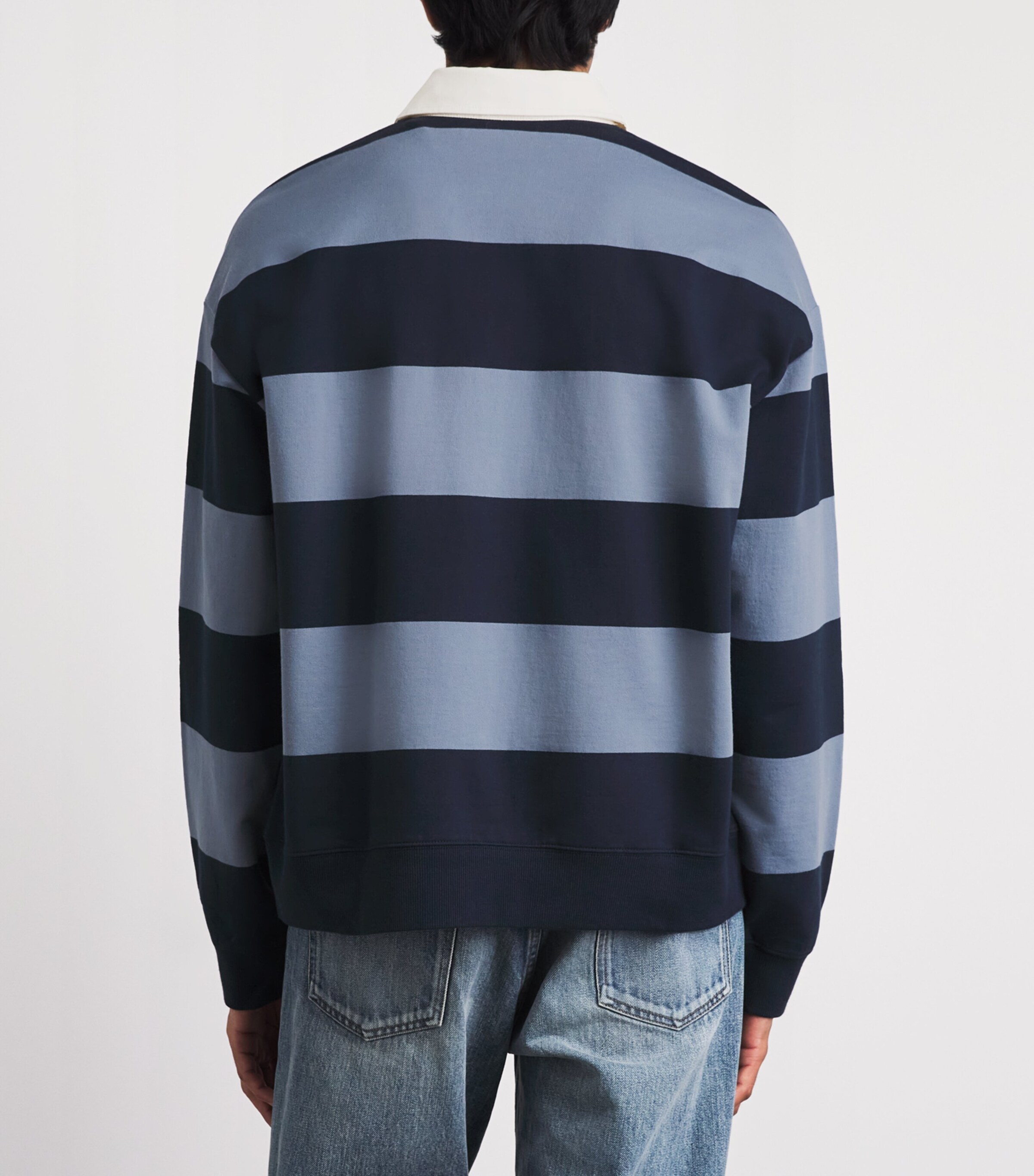 NN.07 Mens Organic Cotton David Rugby Shirt Blue Stripe Image 5