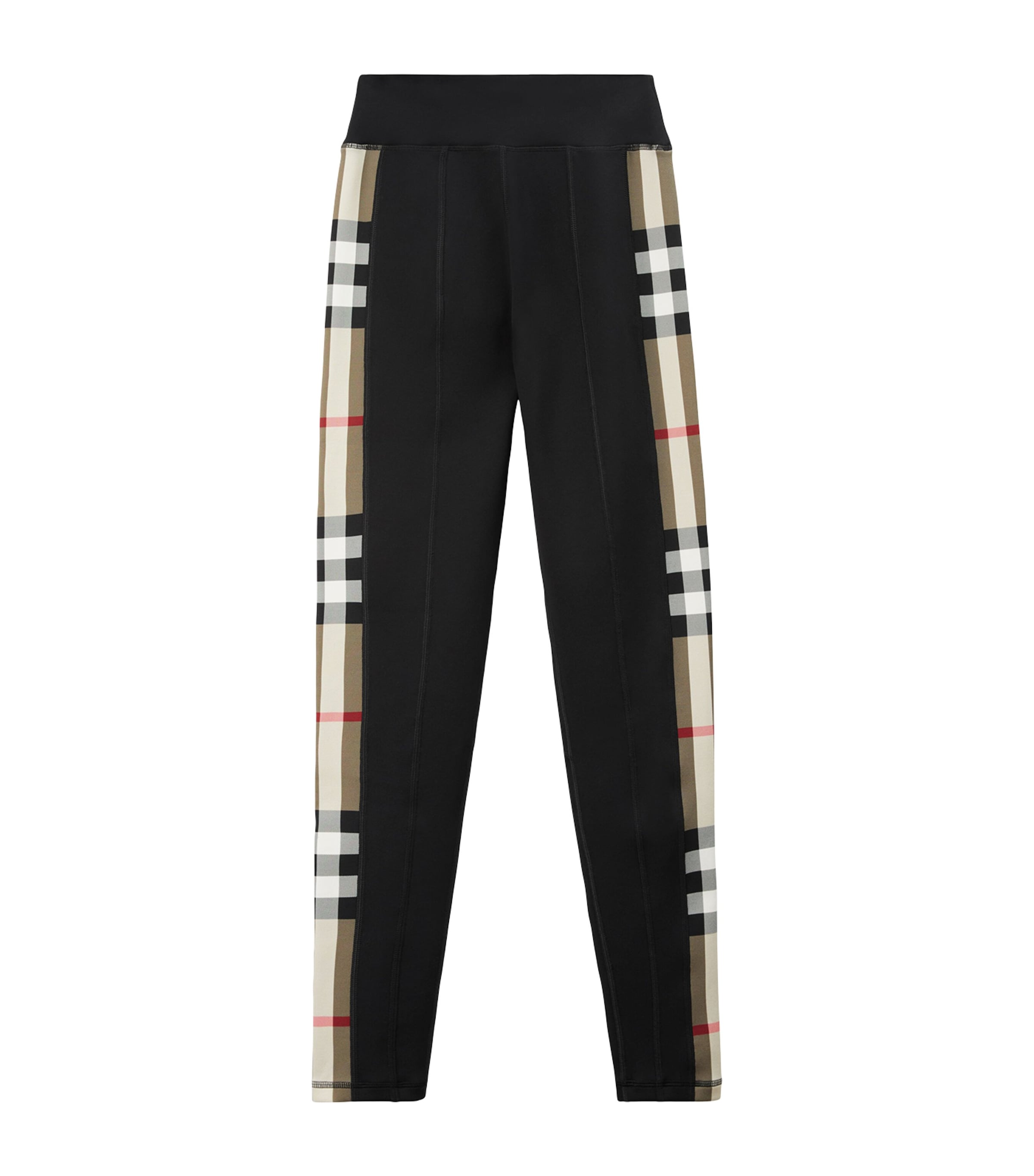 Burberry Stretch-jersey Check-trim Leggings In Black