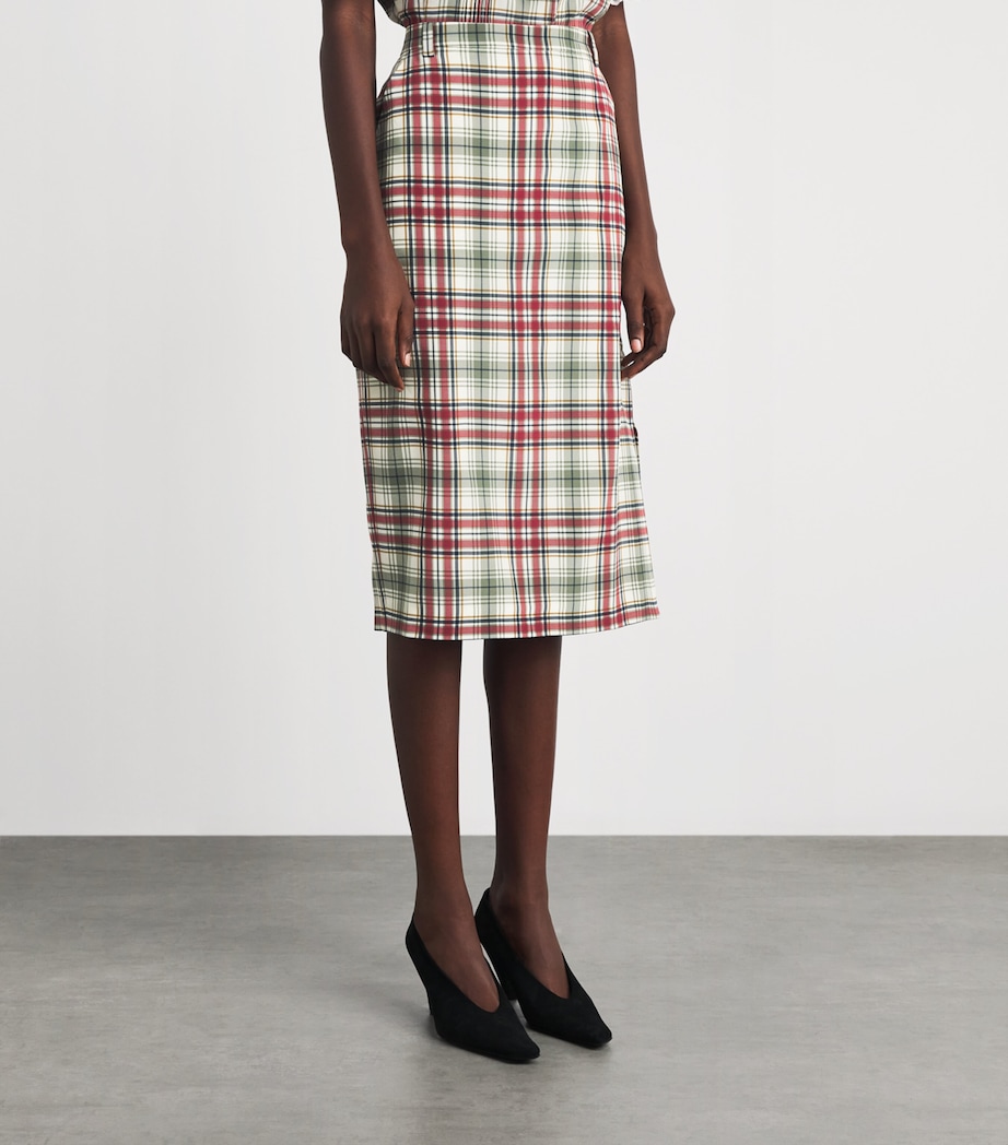 Alessandra Rich Womens Silk Tartan Midi Pencil Skirt Green Red Image 4
