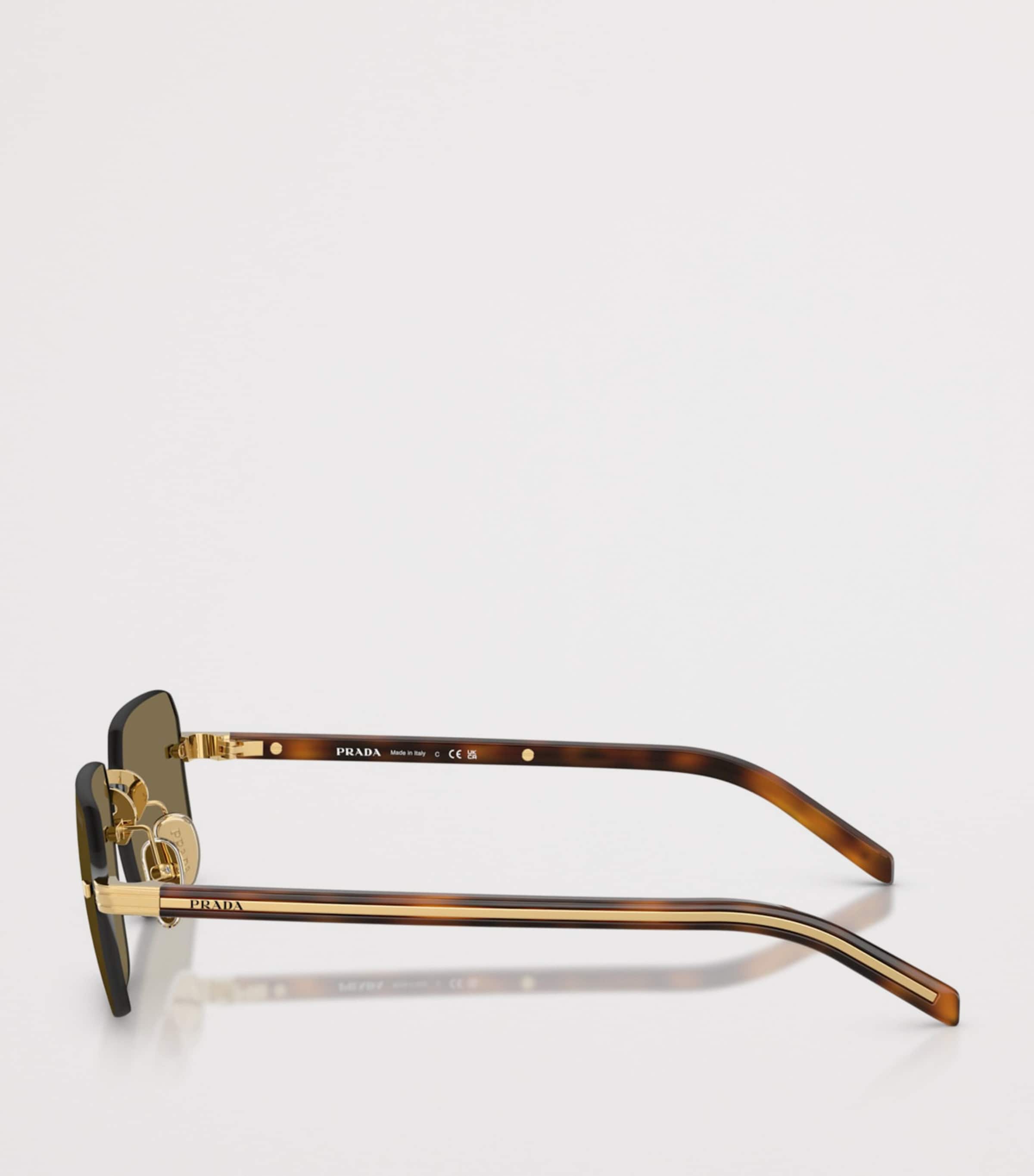 Prada Rimless Rectangle Sunglasses Gold Image 3