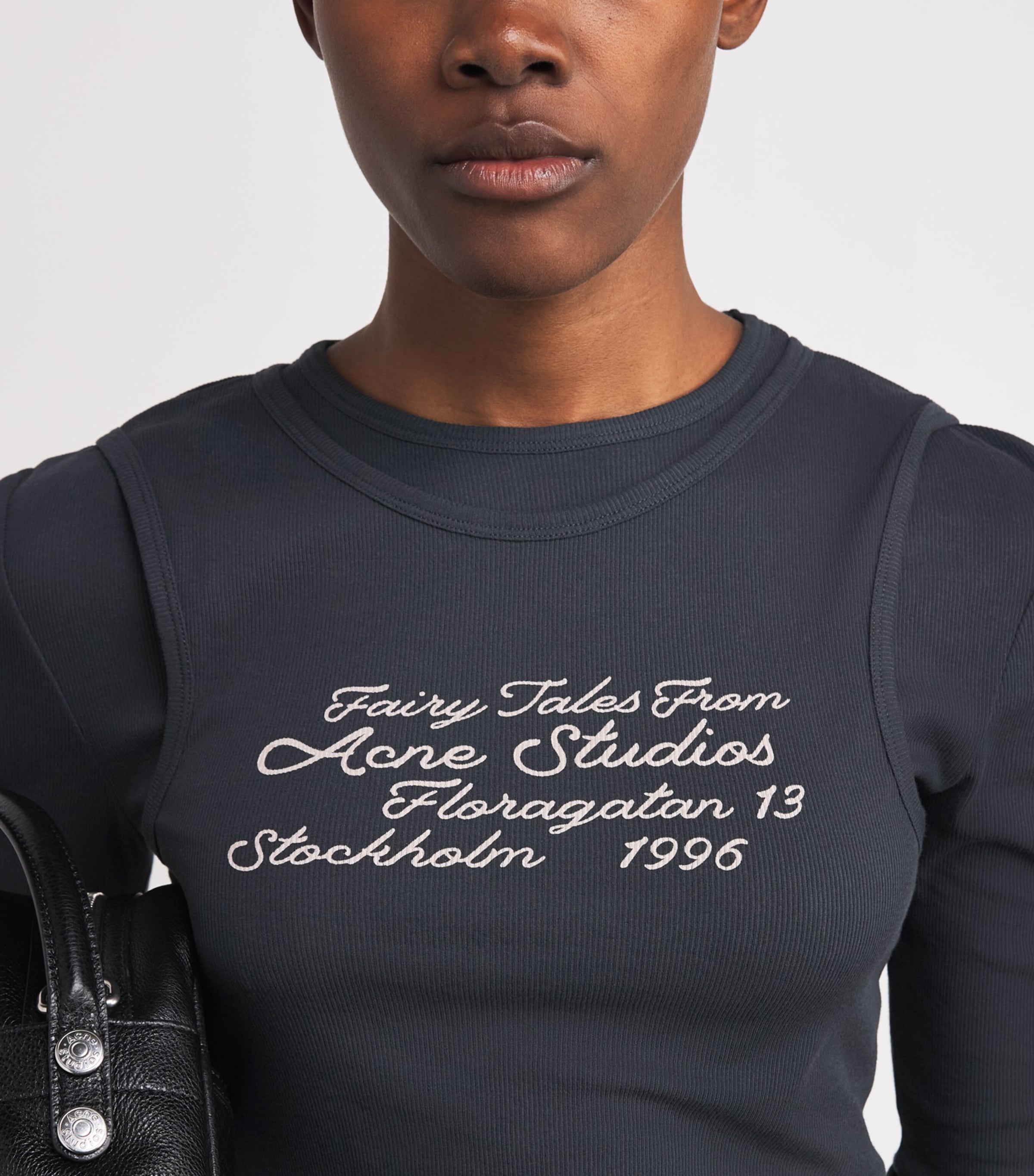 Stretch-Cotton Printed Layered T-Shirt BLACK Image 6