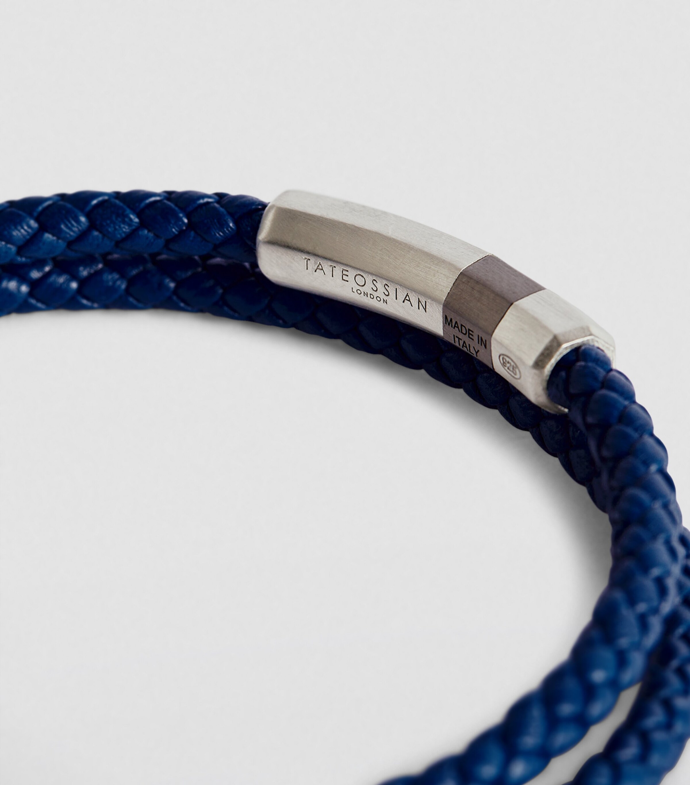 Tateossian Leather Double-Wrap Braided Bracelet Silver/ Blue Image 3
