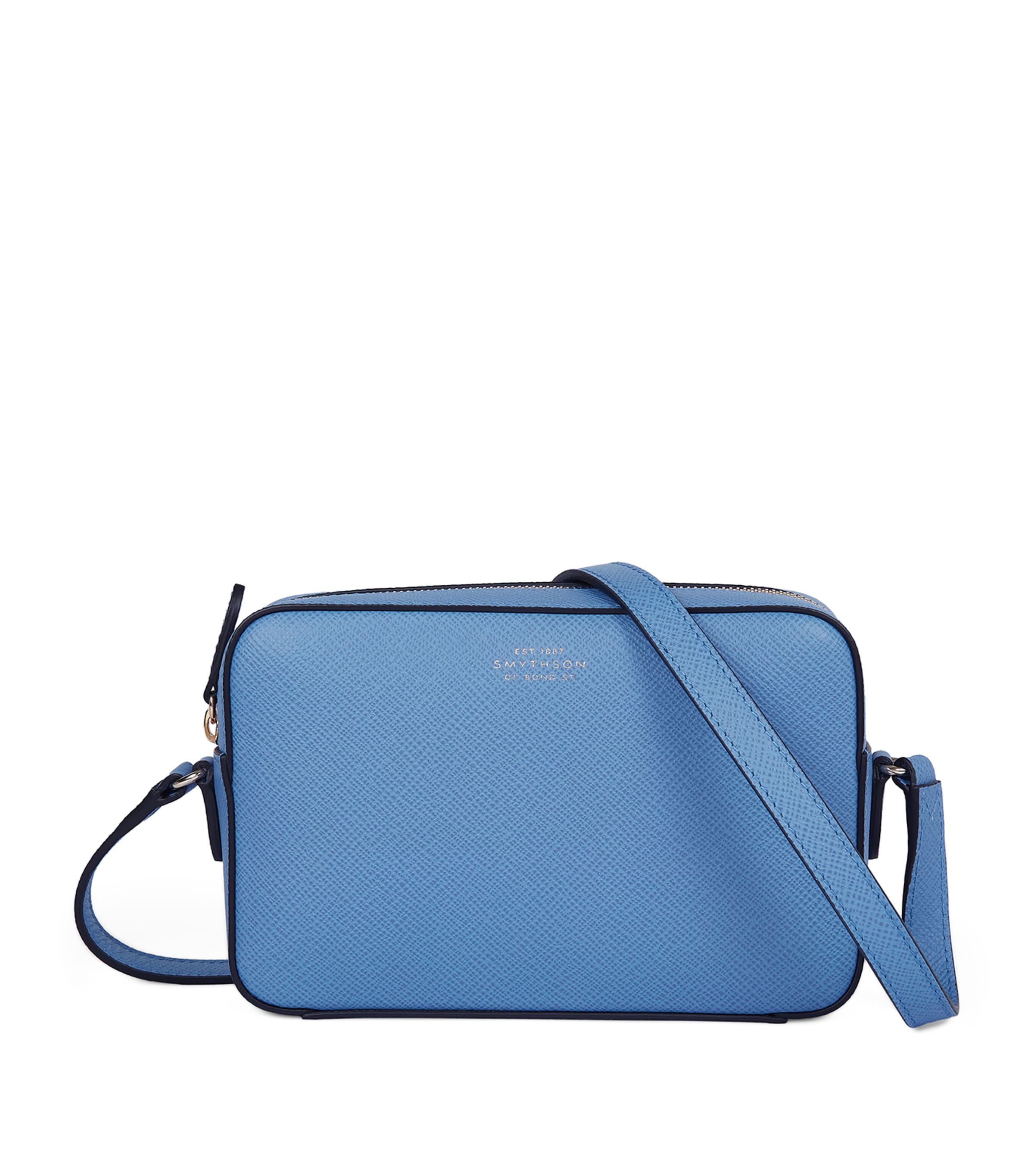 Smythson Small Leather Camera Bag In Blue