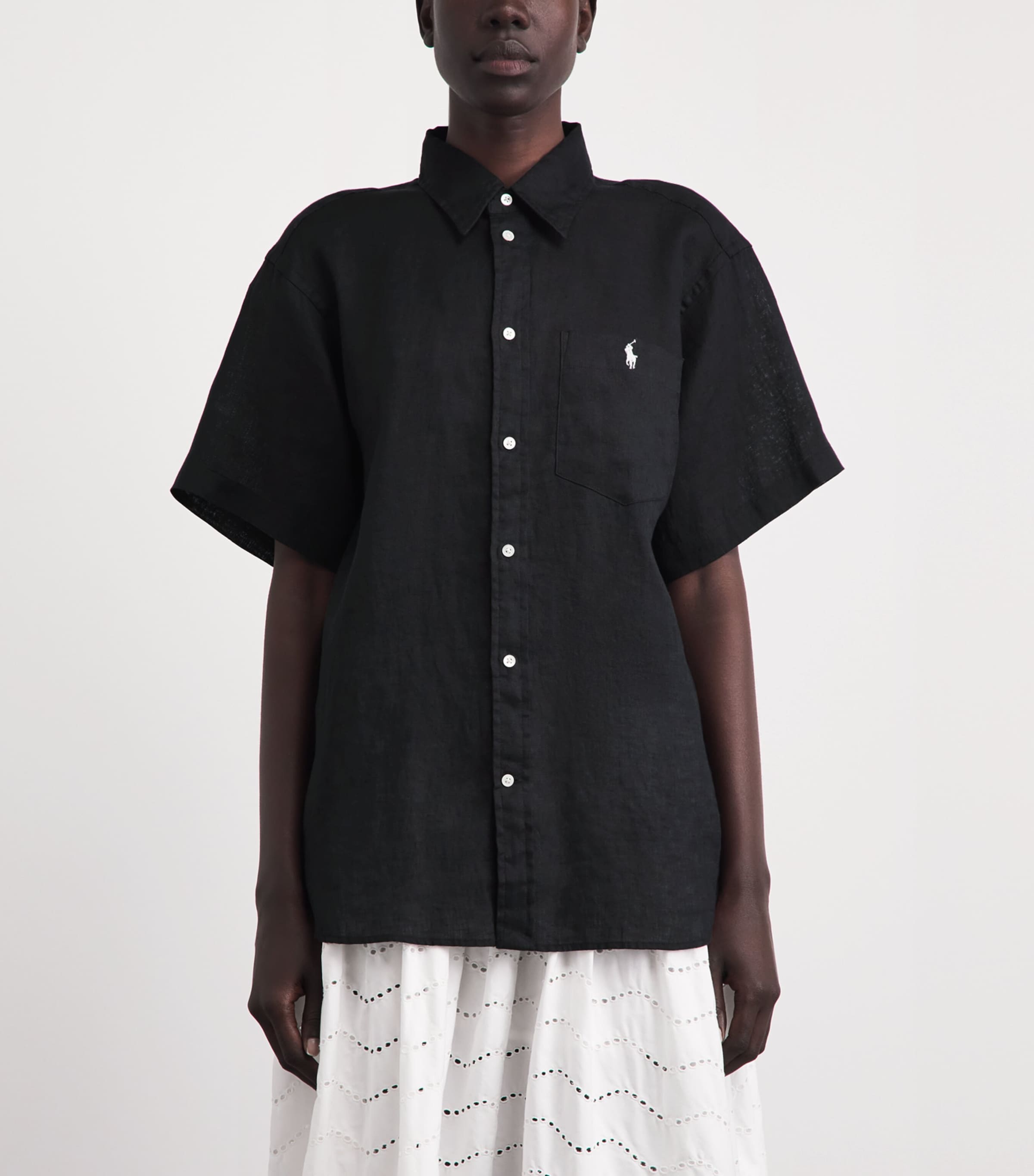 Polo Ralph Lauren Womens Linen Oversized Shirt Polo Black Image 4