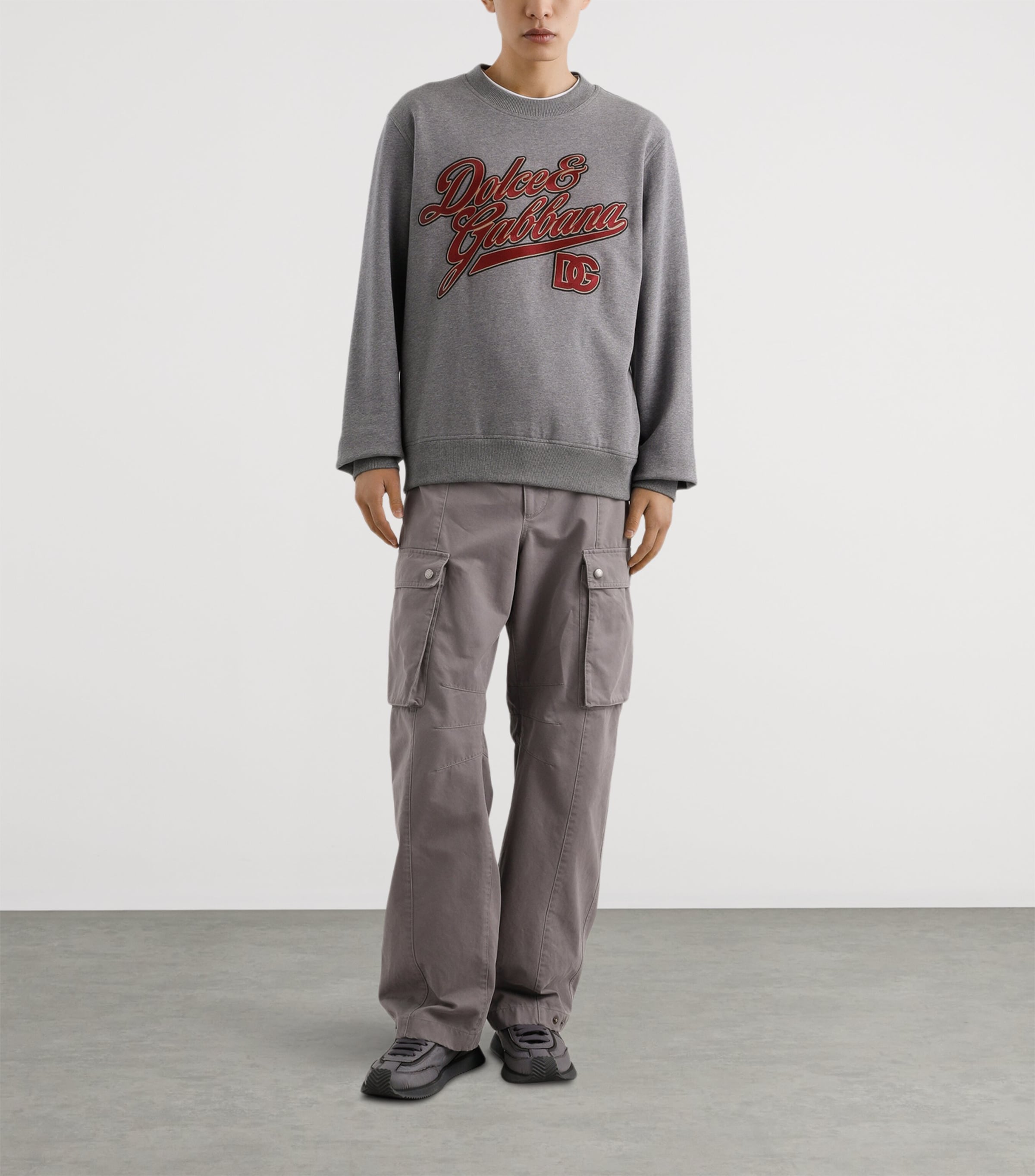 Dolce&Gabbana Mens Cotton Graphic Sweatshirt Melange Grey Image 2