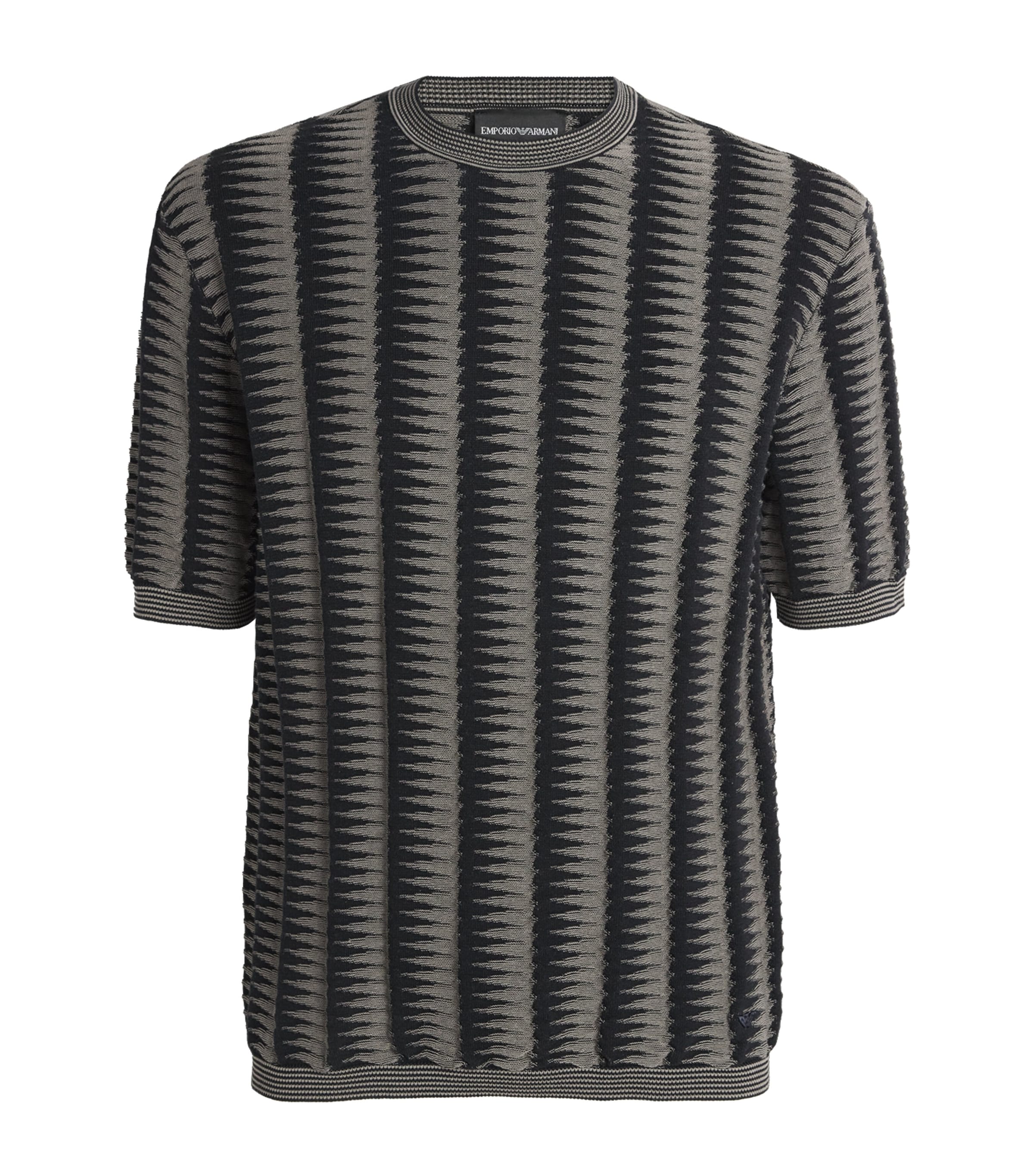 Emporio Armani Mens Cotton Knitted Jacquard T-Shirt Image 1