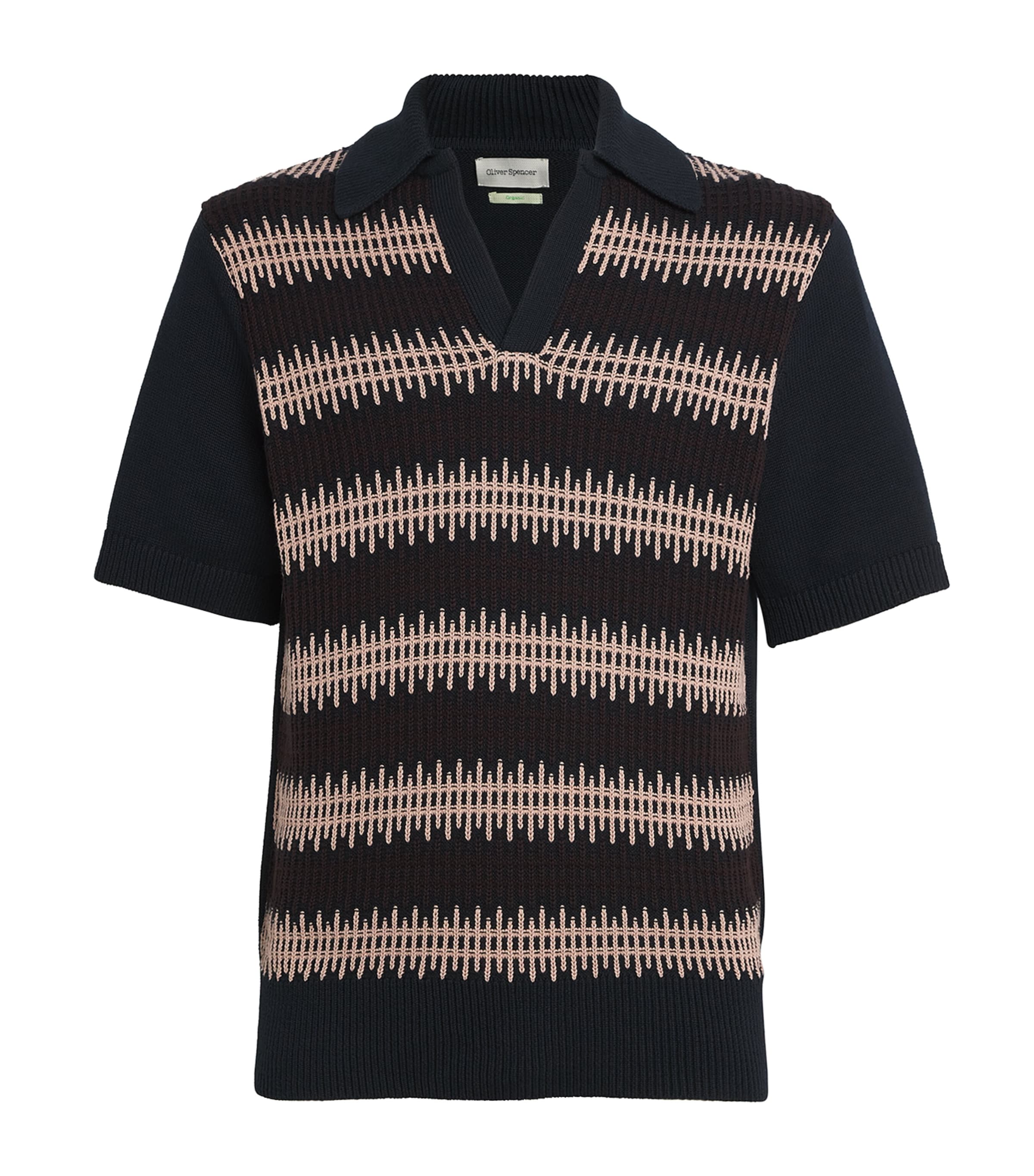 Organic Cotton Knitted Penhale Polo Shirt NAVY Image 1