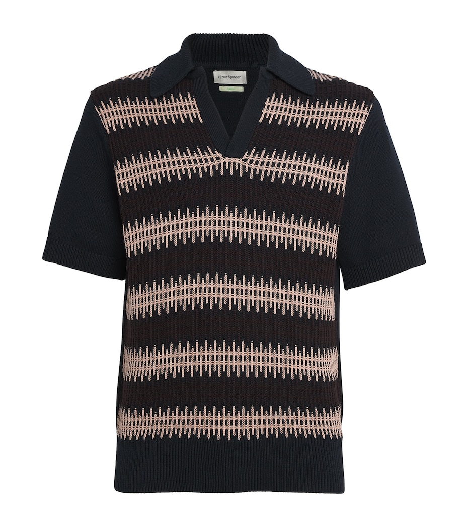 Organic Cotton Knitted Penhale Polo Shirt NAVY Image 1