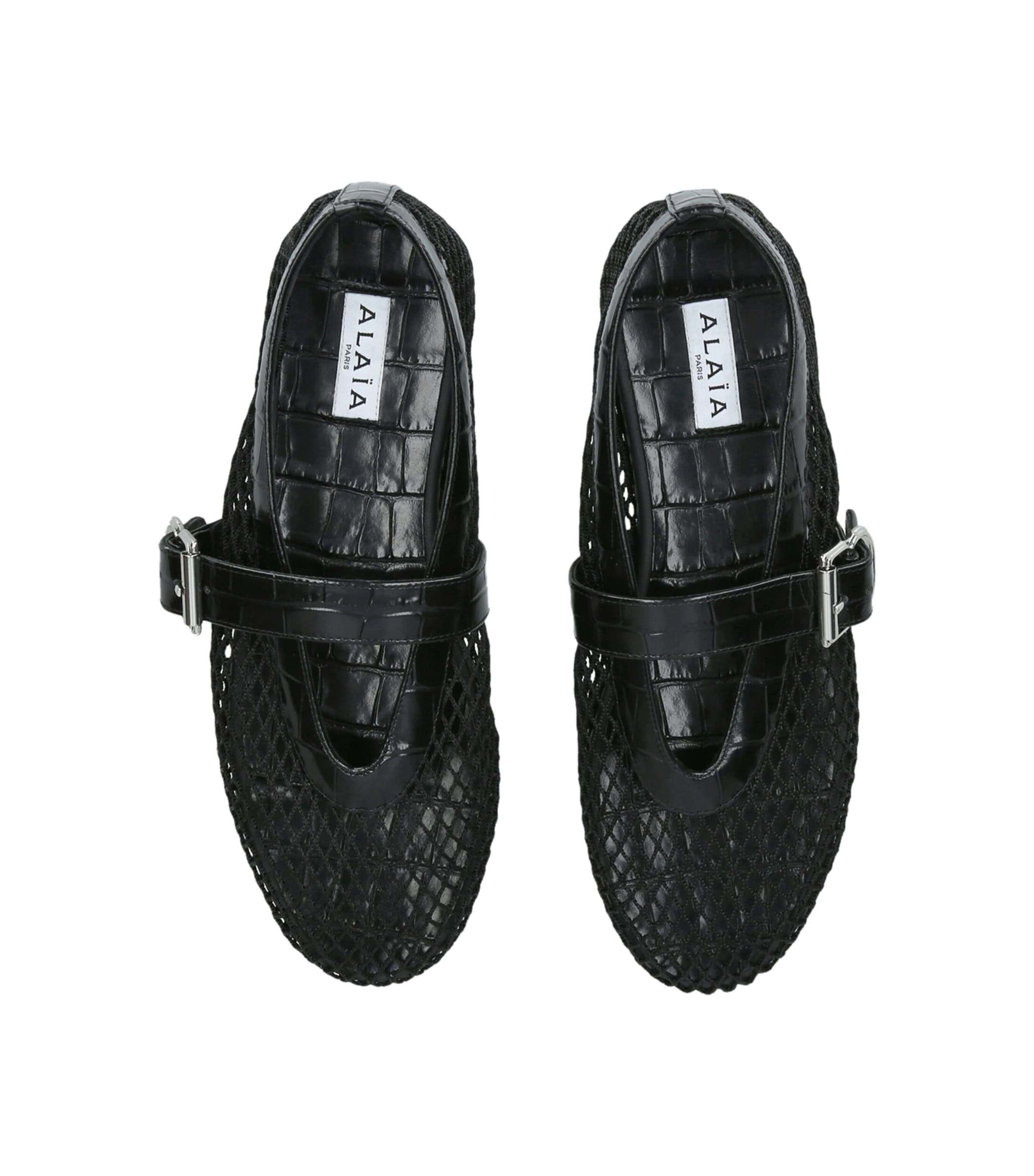 Alaïa Croc-Embossed Leather Mesh Ballet Flats Black Image 3