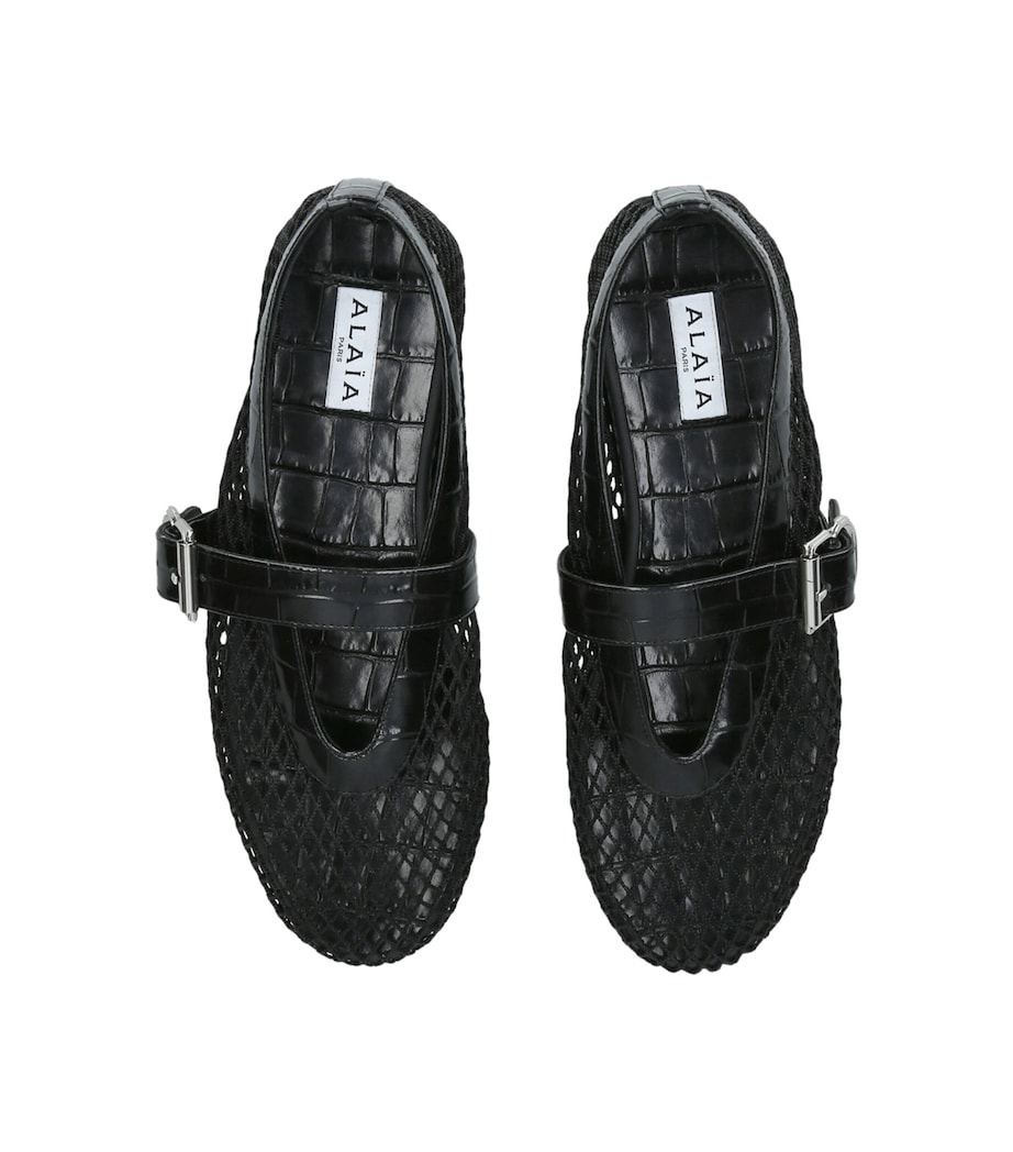 Alaïa Croc-Embossed Leather Mesh Ballet Flats Black Image 3