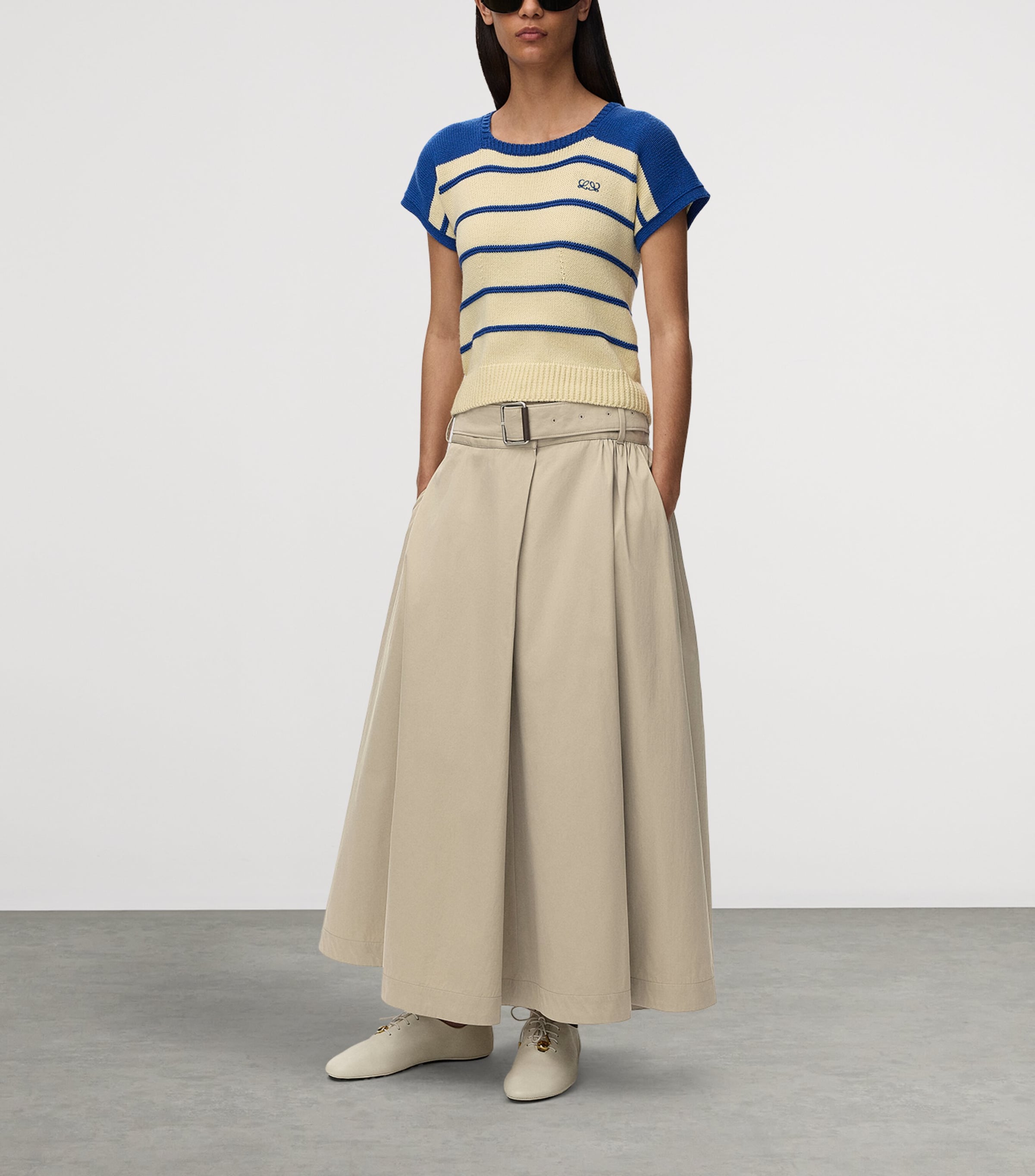 LOEWE Womens Cotton-Silk Belted Maxi Skirt Beige Image 2