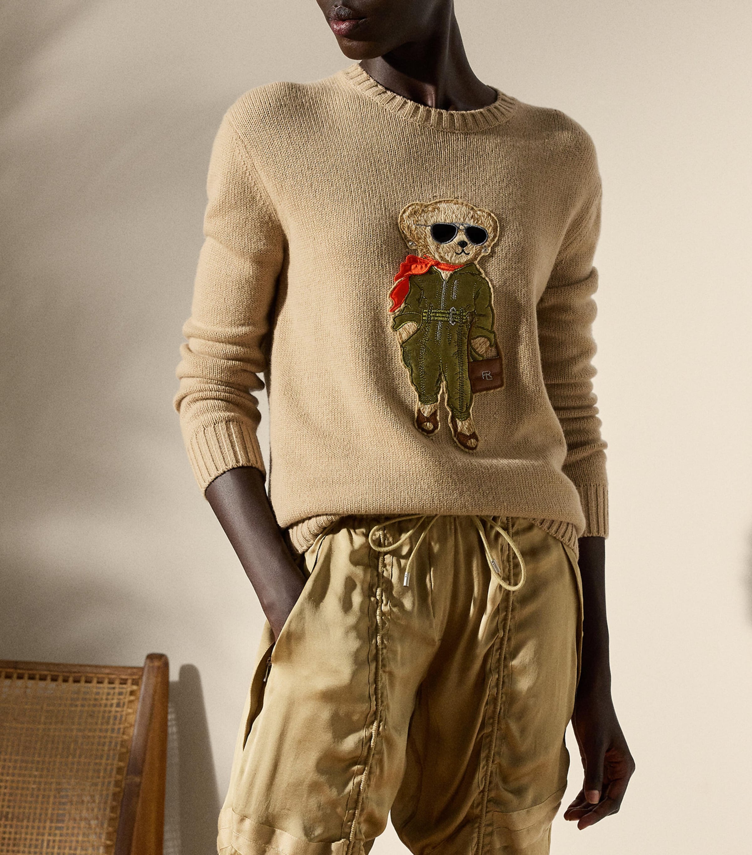 Cashmere Polo Bear Sweater LUX TAN Image 3