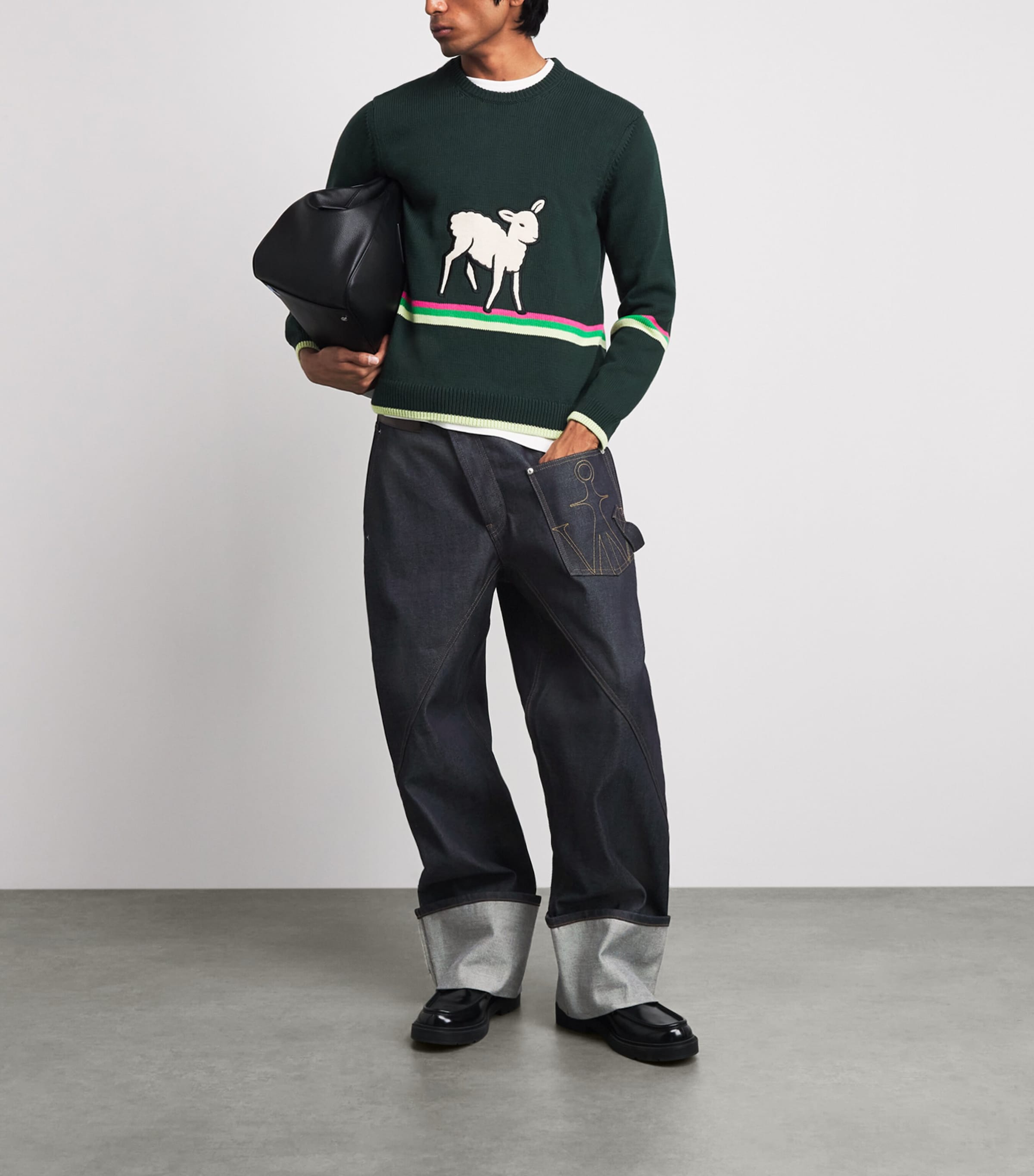 JW Anderson Mens Twisted Turn-Up Relaxed Jeans Indigo Image 2