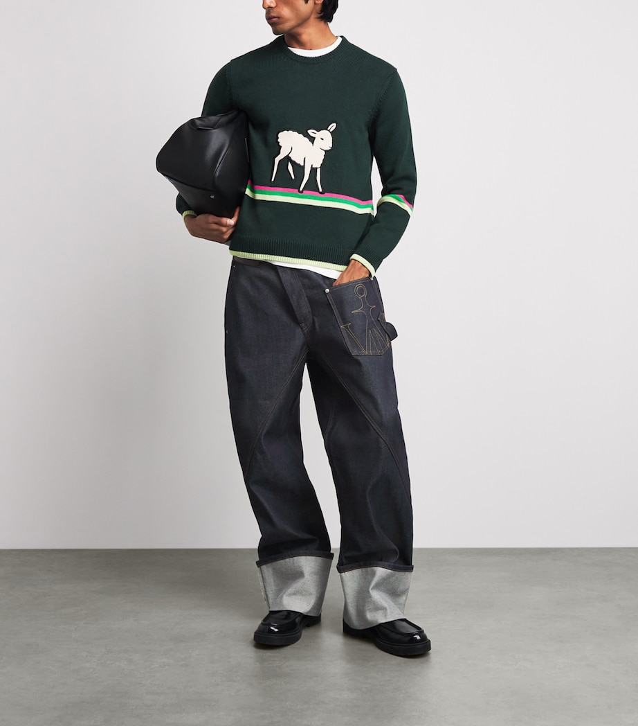 JW Anderson Mens Twisted Turn-Up Relaxed Jeans Indigo Image 2