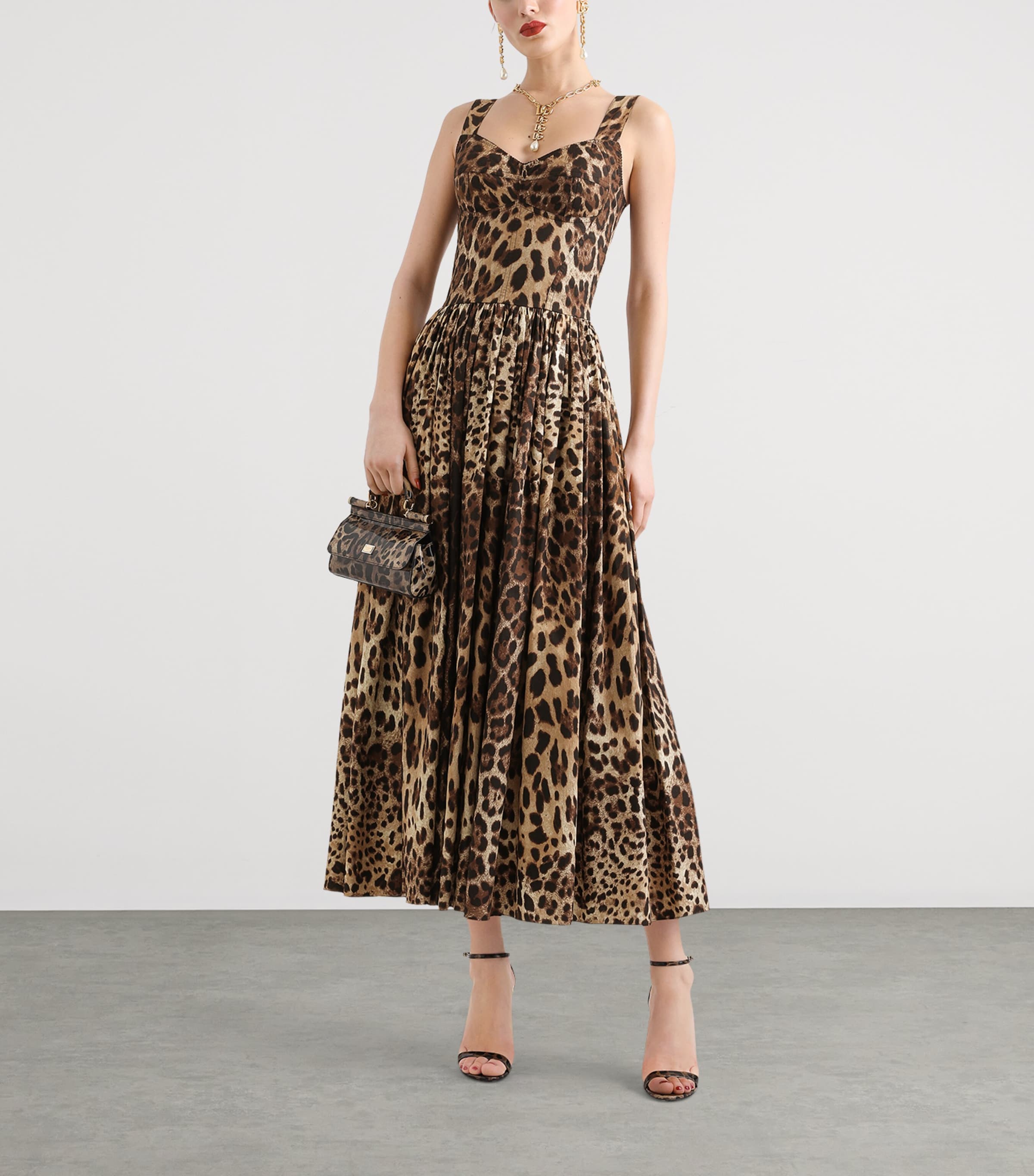 Dolce&Gabbana Womens Cotton Leopard Print Maxi Dress Leo New Image 2
