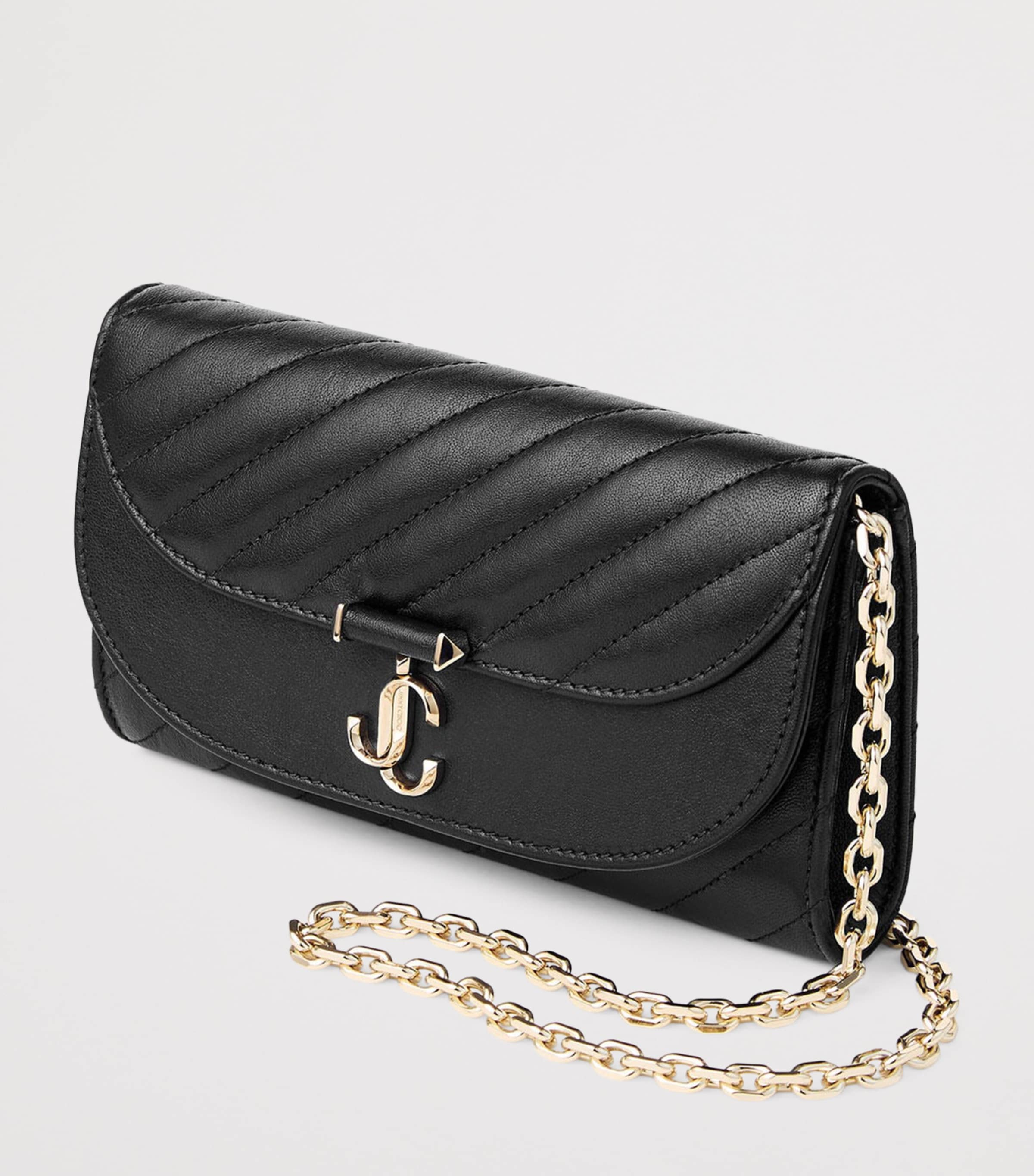 Jimmy Choo Quilted Leather Curve Chain Wallet Black/shiny Gold Image 2