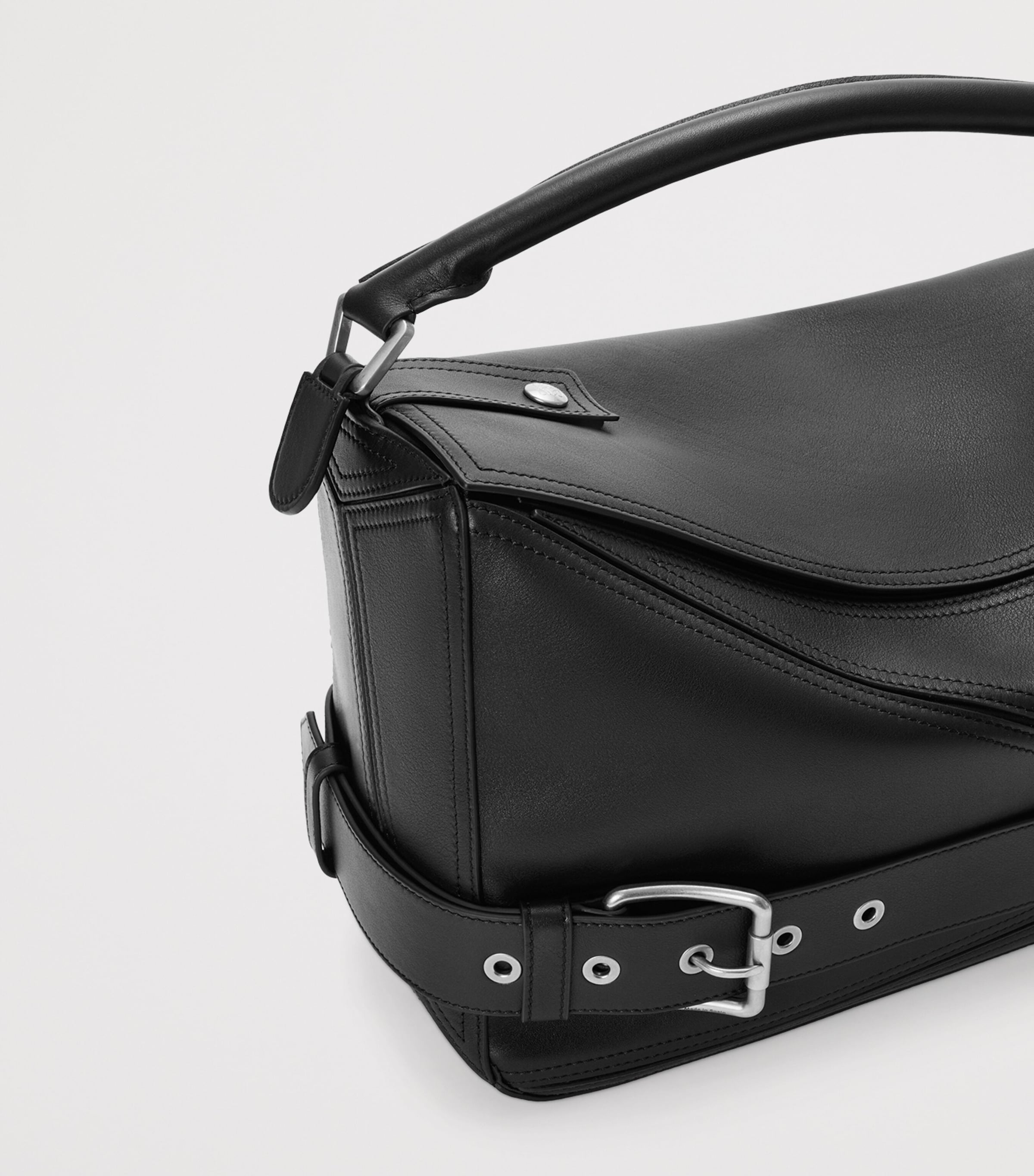 Large Leather Puzzle Biker Top-Handle Bag BLACK Image 8