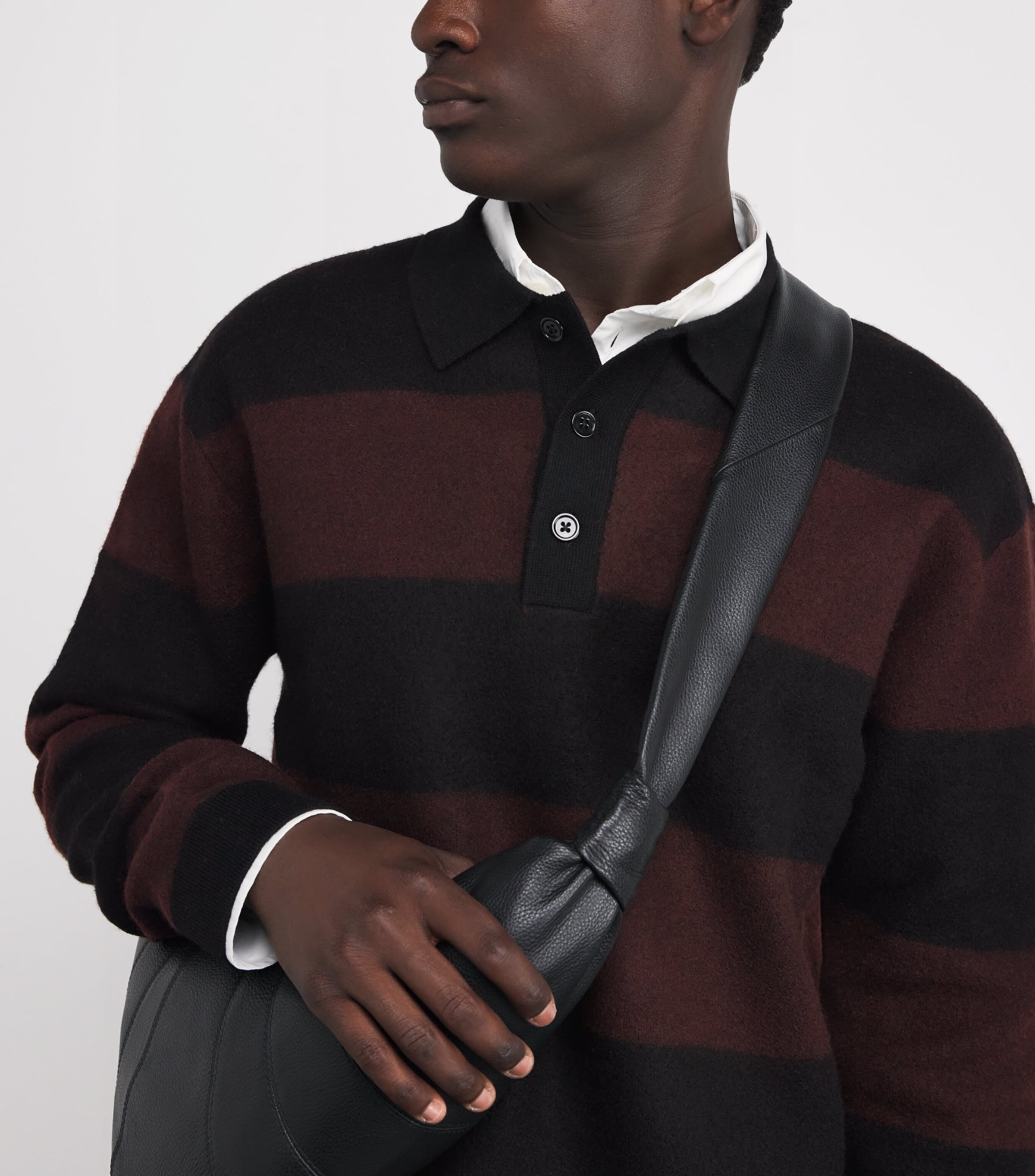 NN.07 Mens Wool Stripe Rugby Polo Sweater Black Image 6