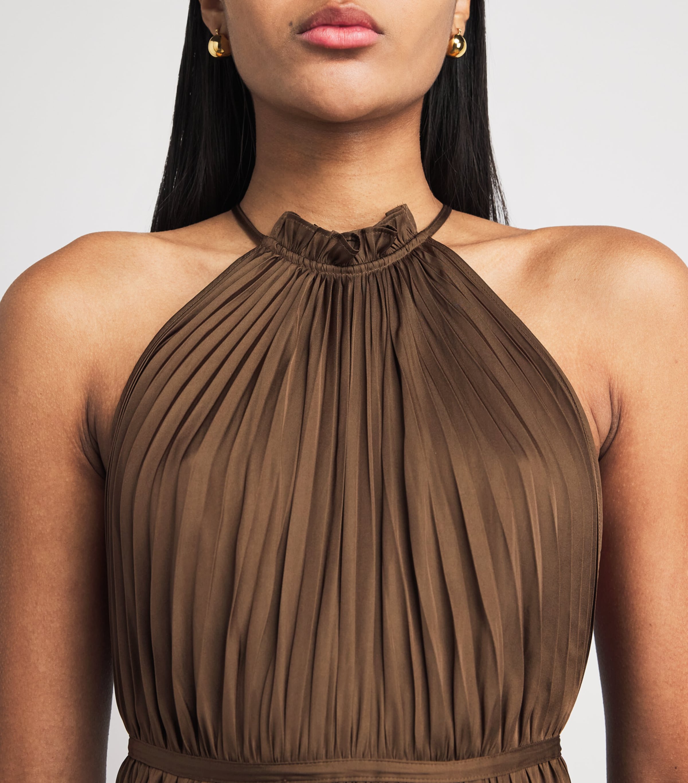 Maje Womens Satin Pleated Maxi Dress Brown Image 3