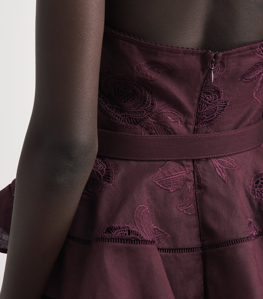 Self-Portrait Womens Linen-Cotton Embroidered Midi Dress Burgundy Image 3