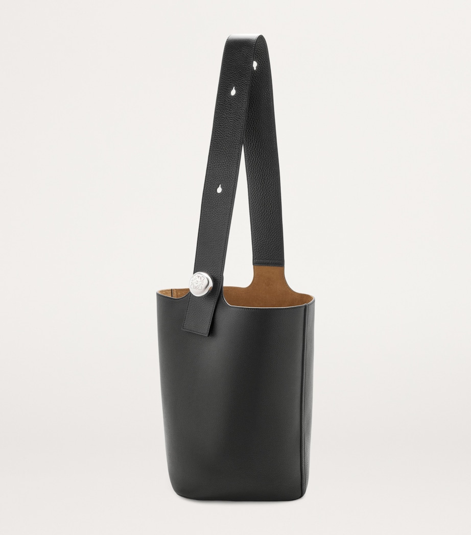 Large Leather Pebble Bucket Bag BLACK Image 4