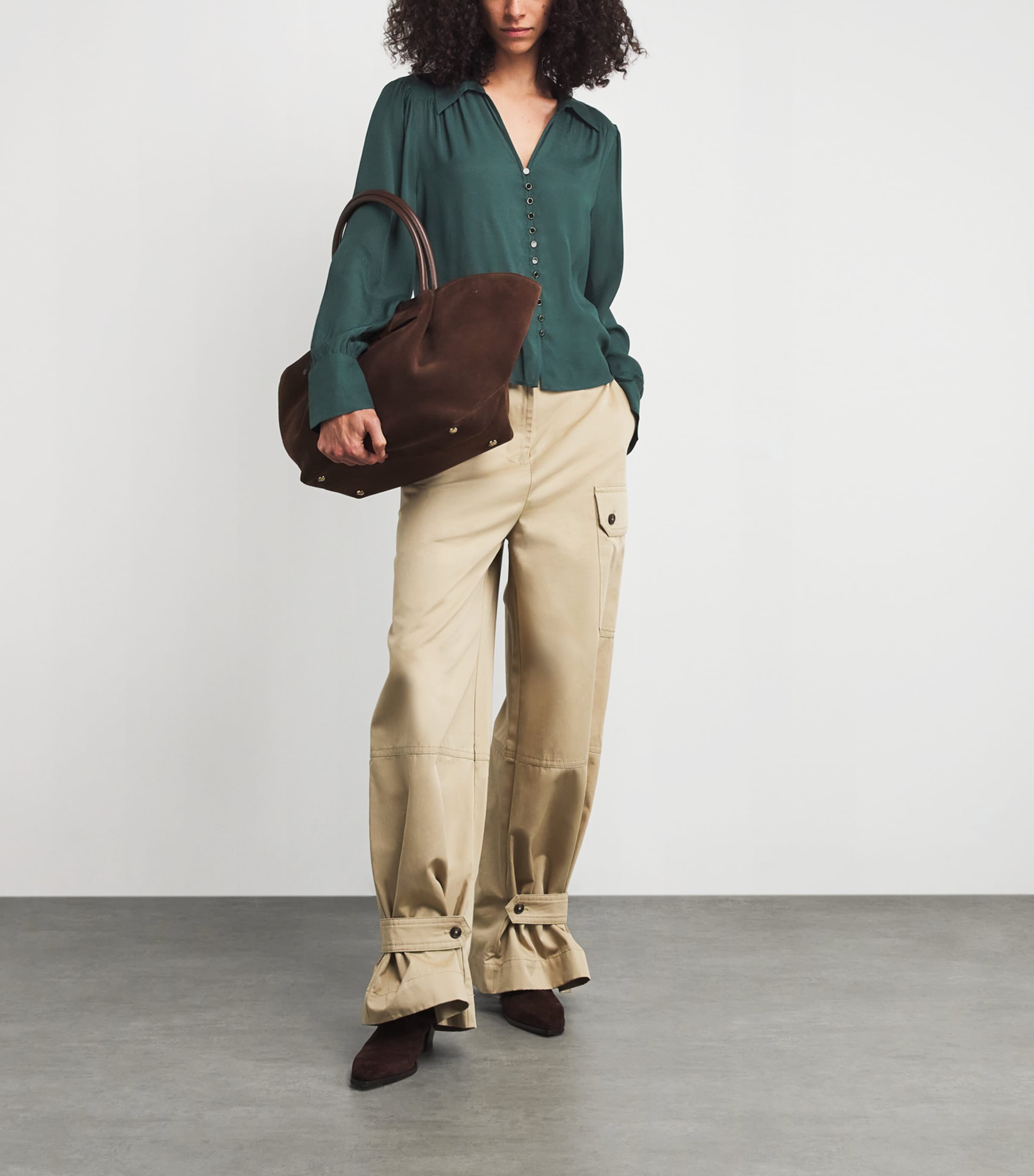 Collared Long-Sleeve Blouse DEEP EMERALD Image 2