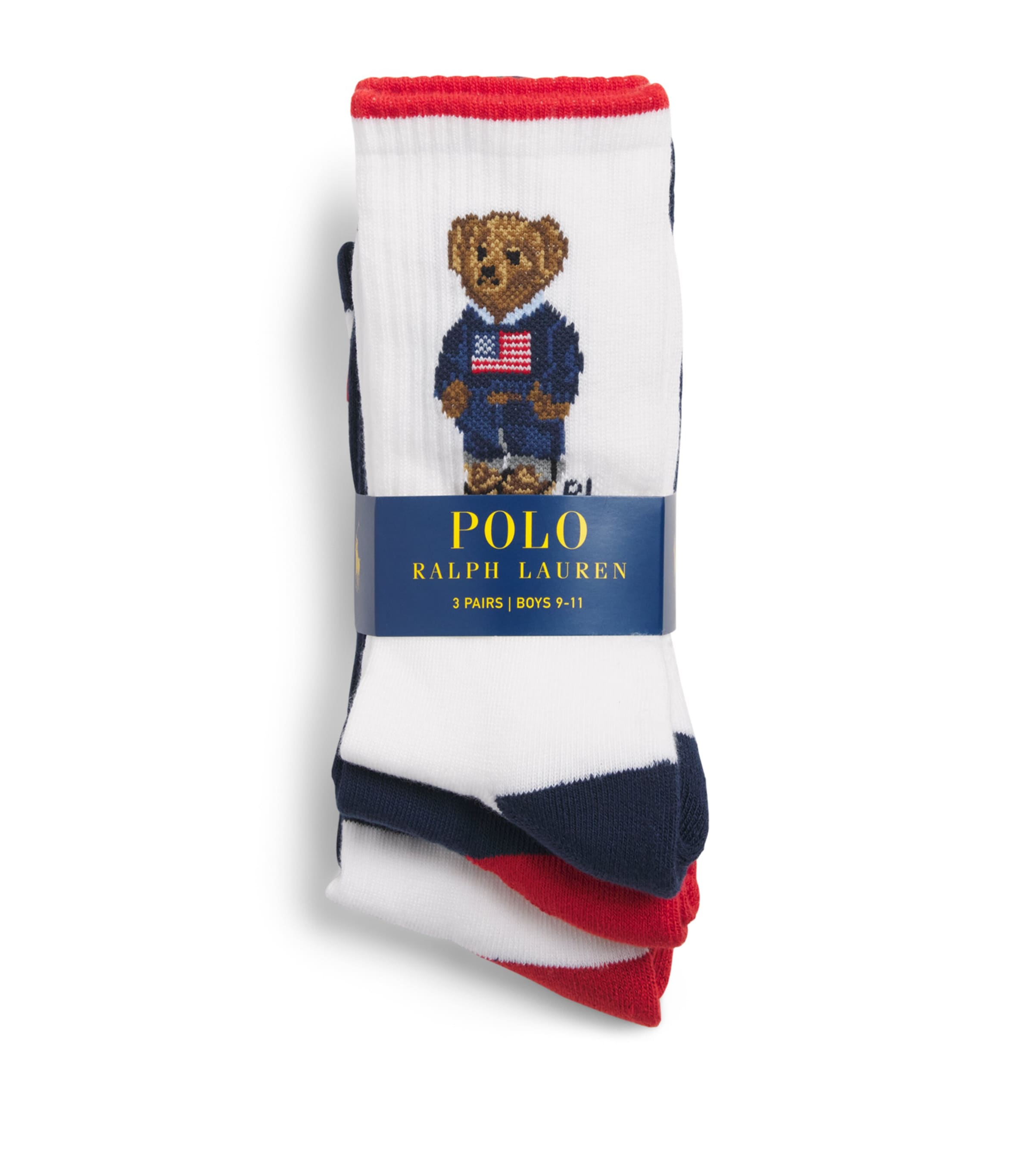 Ralph Lauren Kids Crew Socks (Pack of 3) Whit/nv/rd Image 1