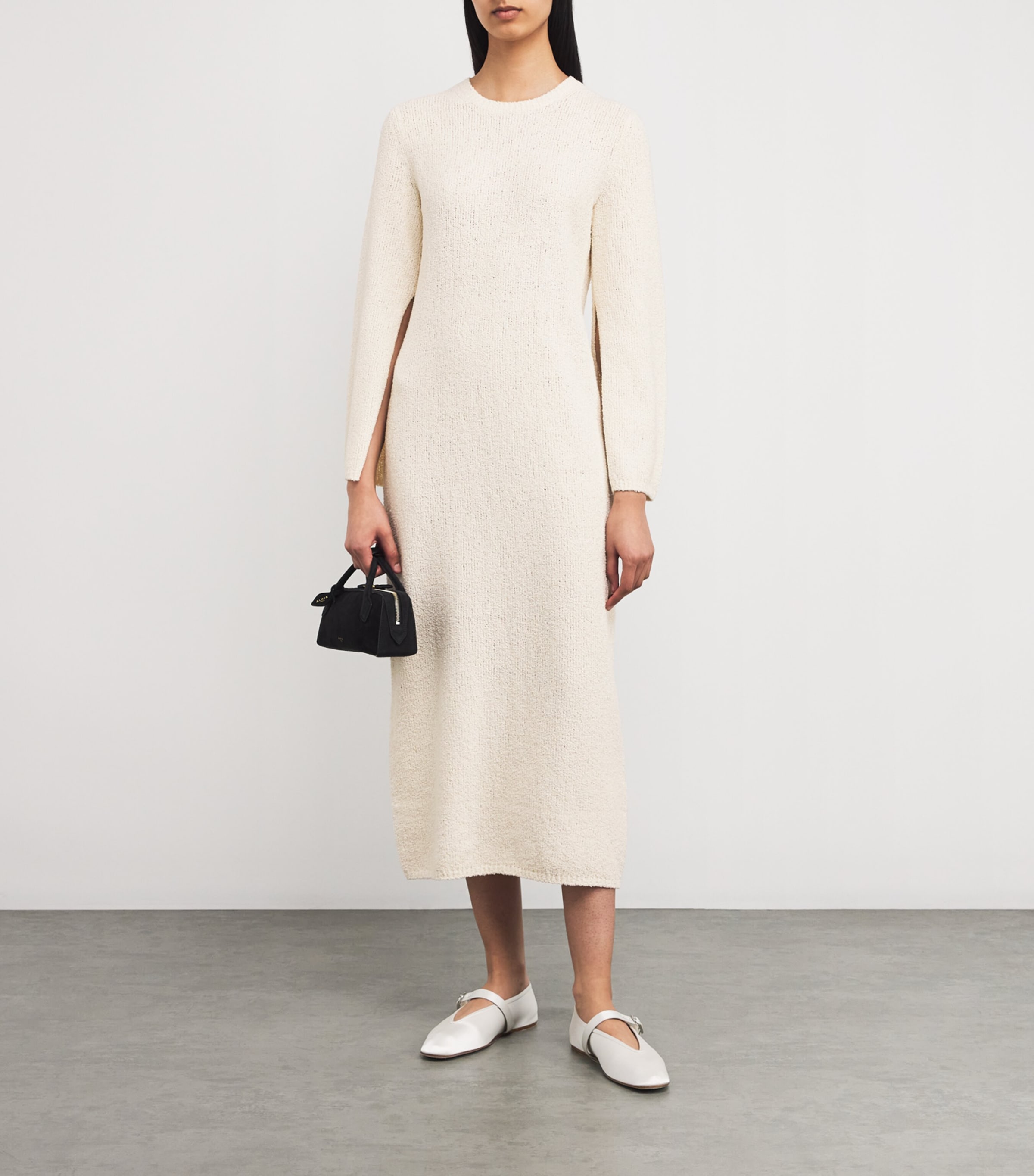 Theory Ivory Organic Cotton-Blend Boucl Midi Dress | Harrods TW