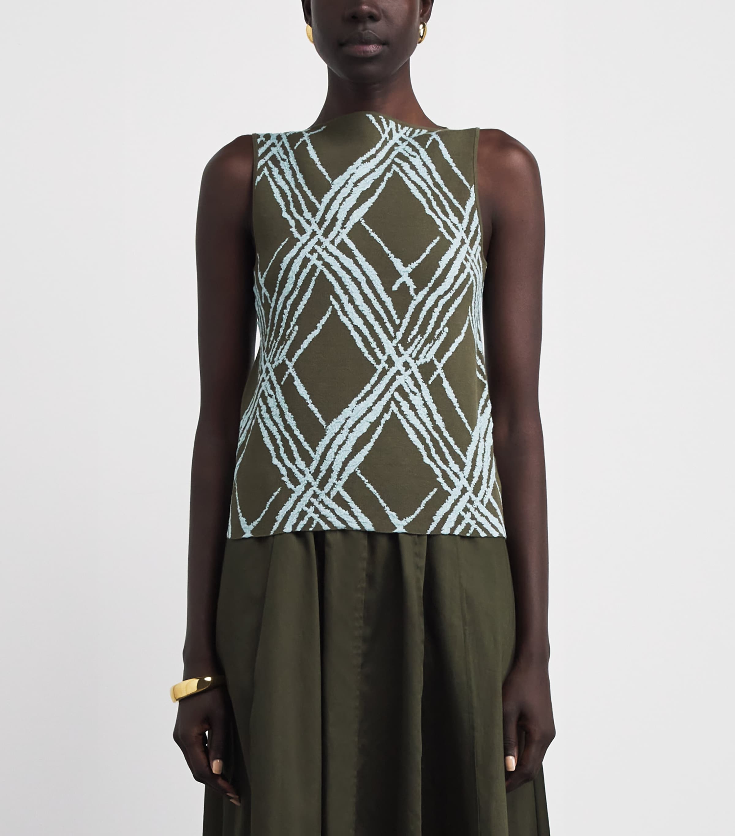 Joseph Womens Cotton-Blend Check Aouda Top Palm Leaf/chambray Image 4