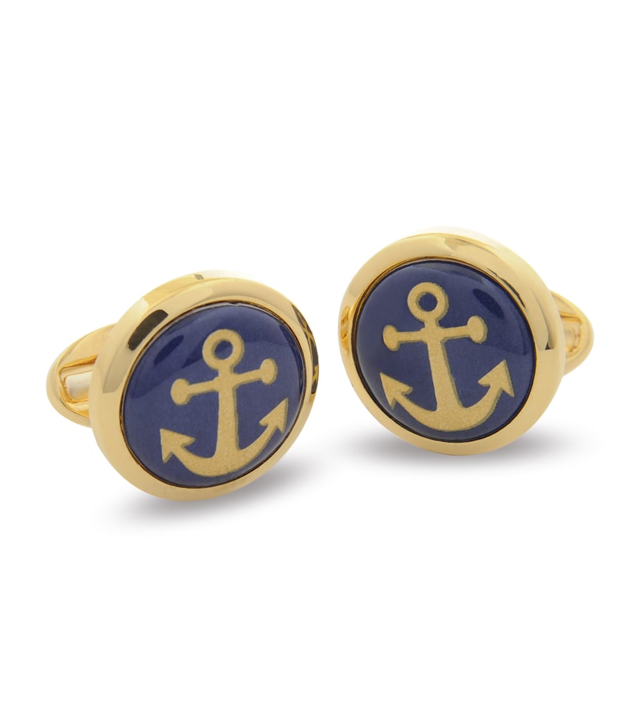 Halcyon Days Yellow Gold-Plated Anchor Cufflinks Blue/gold Image 1
