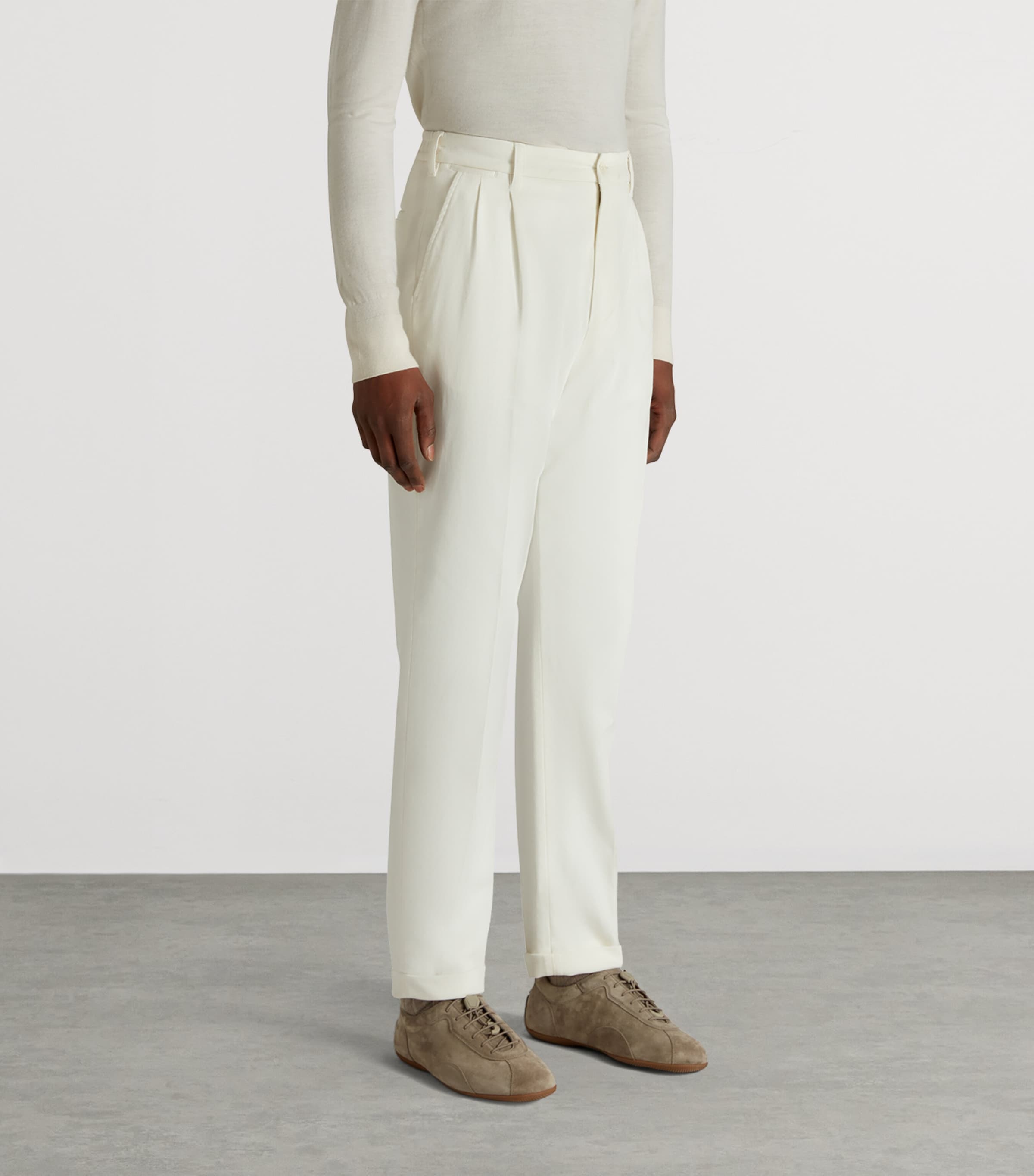 Stretch-Cotton Twill Double-Pleat Chinos 123OFF WHITE Image 3