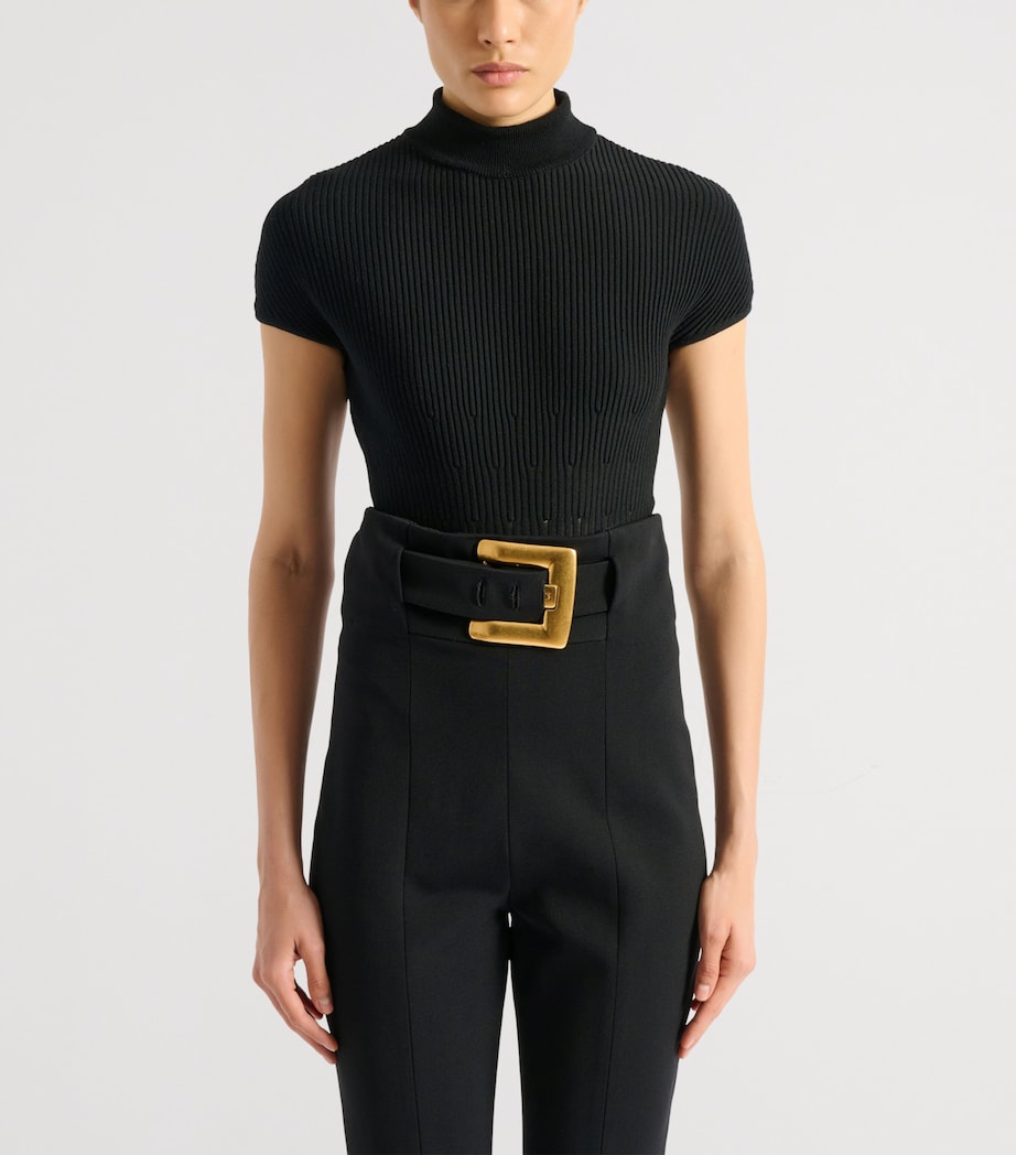 Balmain Womens Merino Wool Rib-Knit Bodysuit Noir Image 3