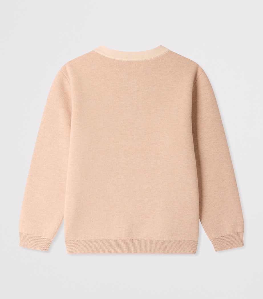 Bonpoint Cotton-Blend Henley Sweater (4-8 Years) Beige Chine Image 2