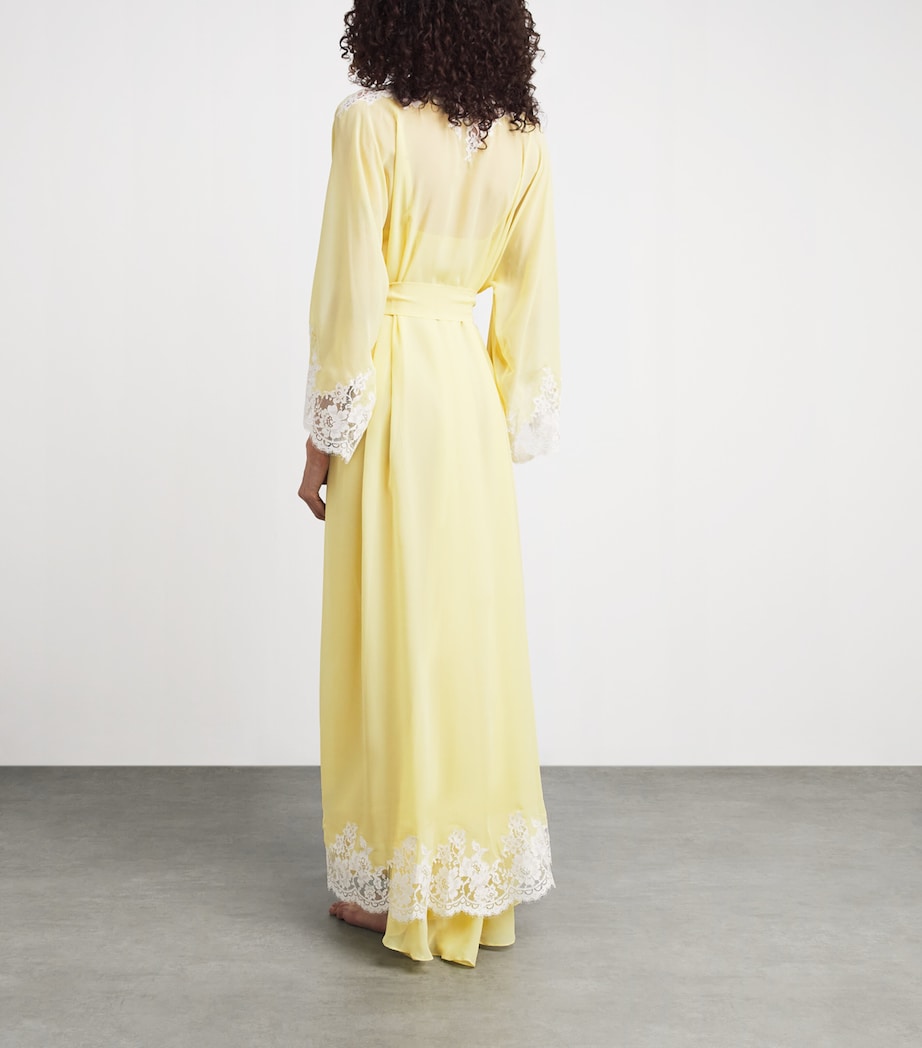 Rosamosario Womens Silk Georgette Lace La Papessa Robe Baby Yellow Image 4