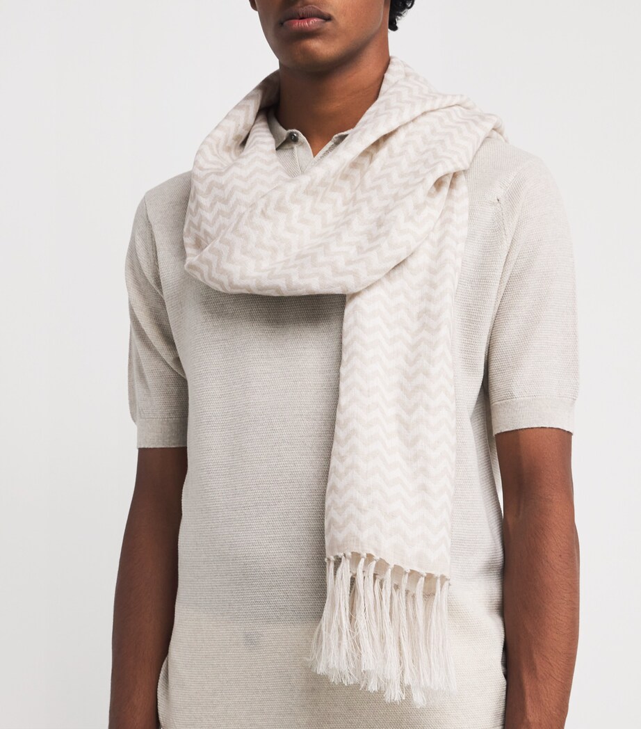 Eleventy Linen Chevron Scarf Bianco E Beige Image 4