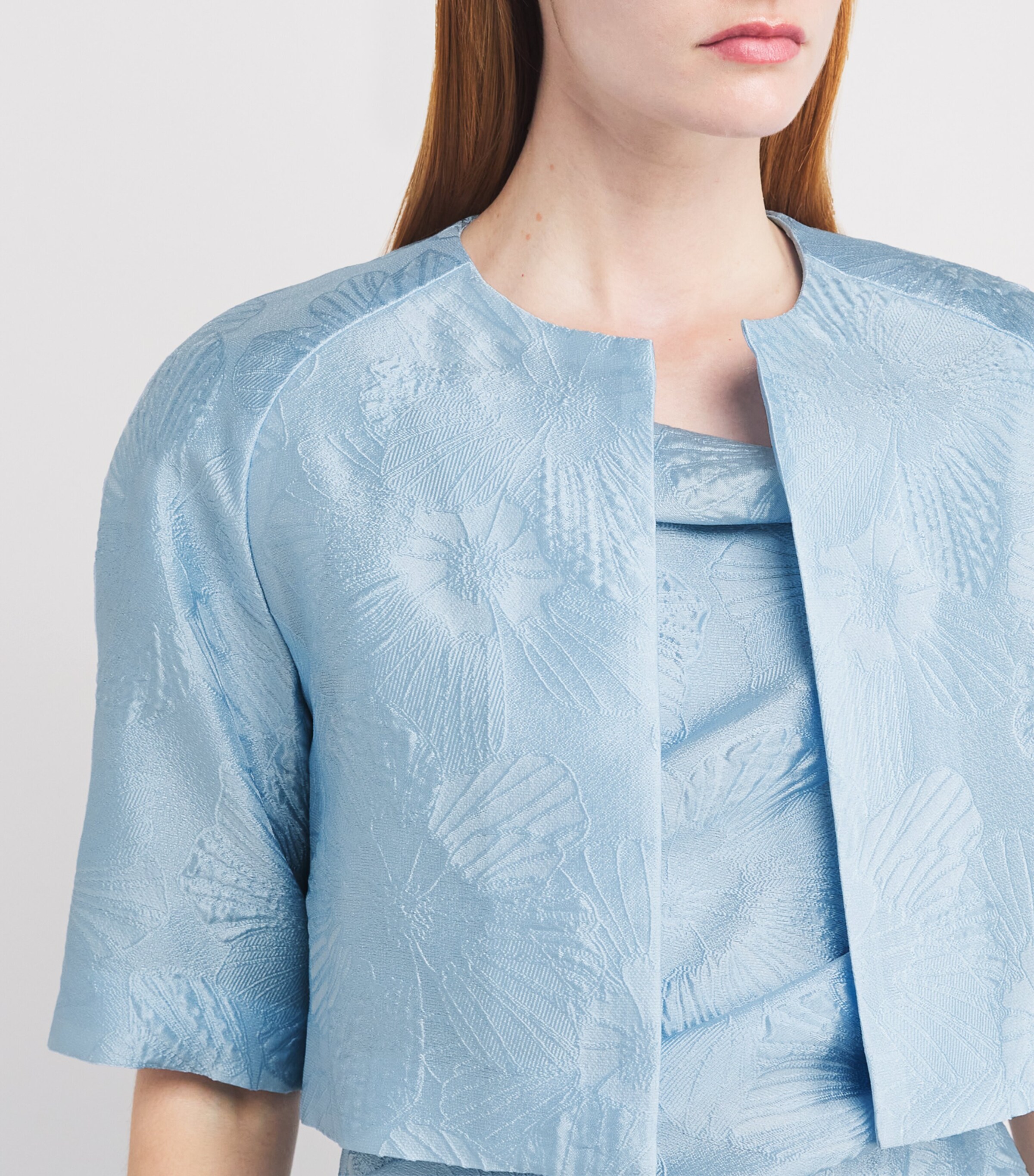 Talbot Runhof Womens Jacquard Cropped Jacket Sky Image 6