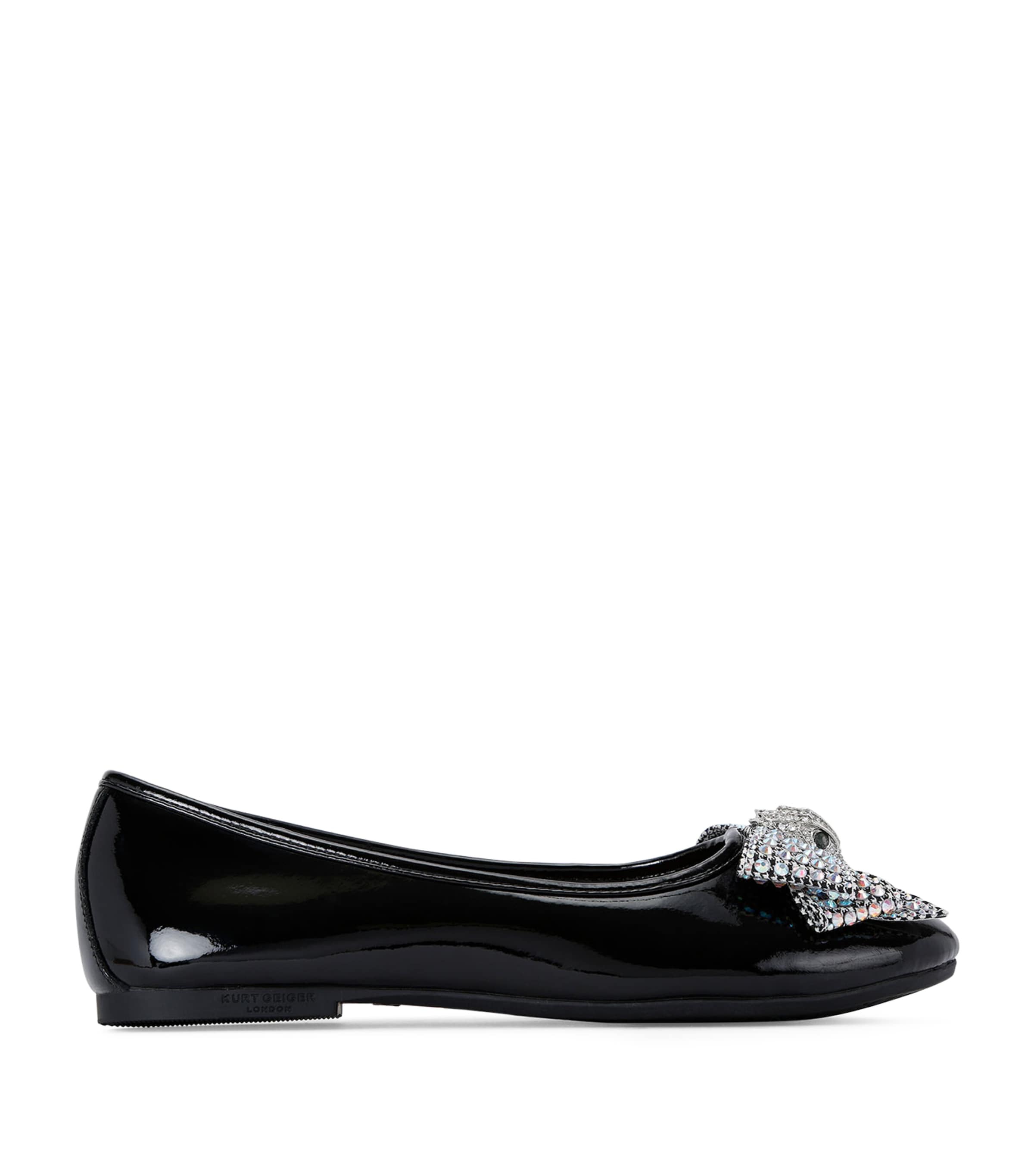 KURT GEIGER PATENT LEATHER MINI EAGLE BOW BALLET FLATS