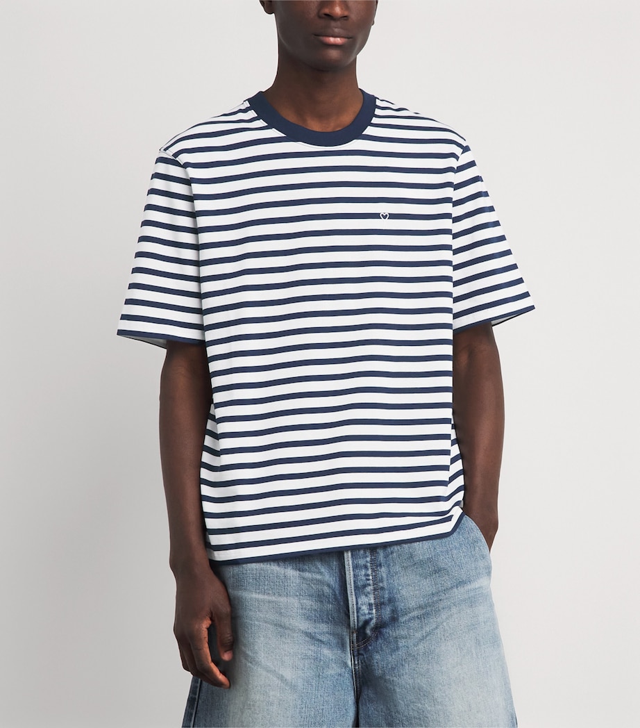 AMI Paris Mens Cotton Stripe Logo T-Shirt Encre/blanc Image 4