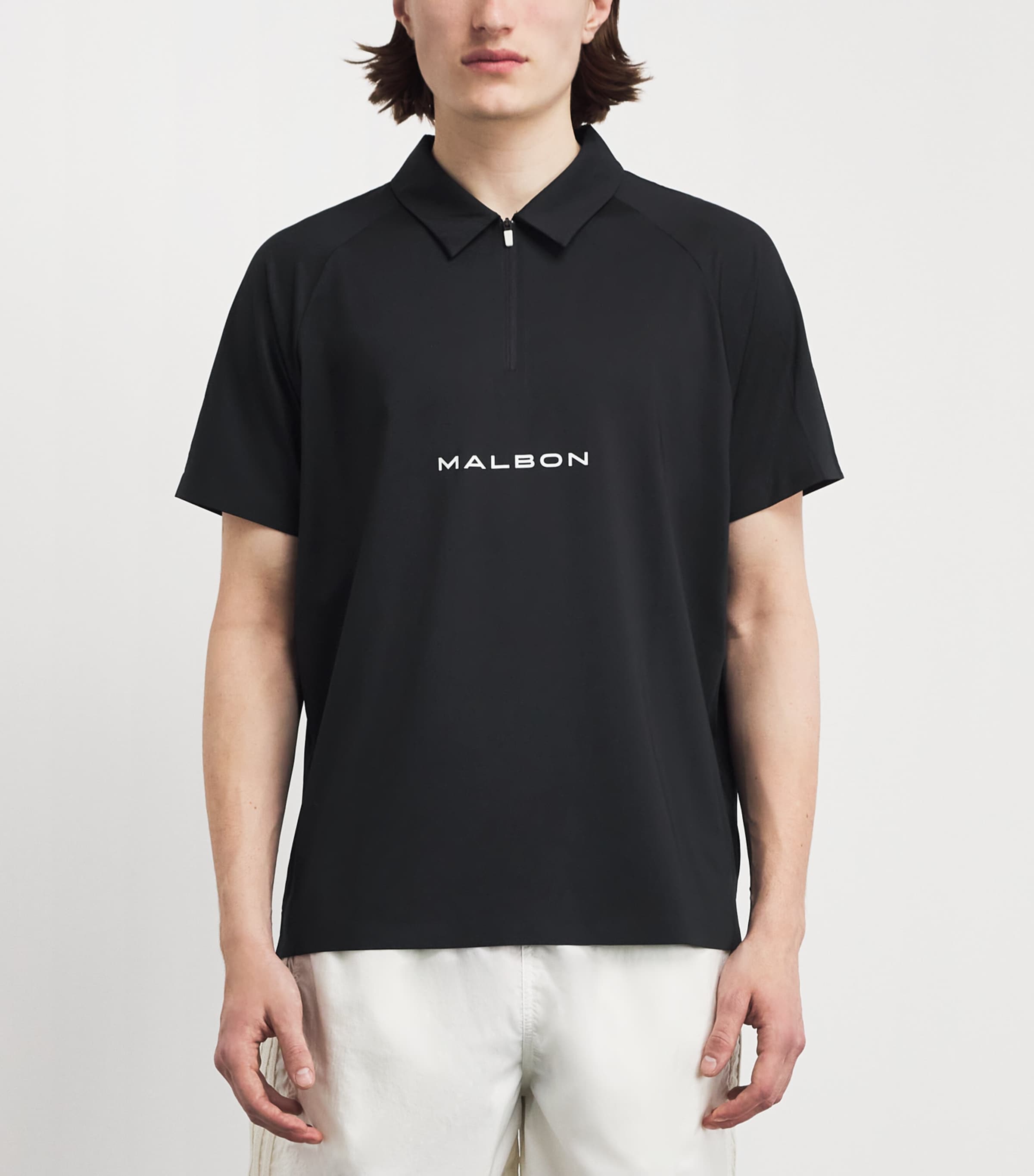 Malbon Mens Performance Zip Raglan Polo Shirt Black Image 4
